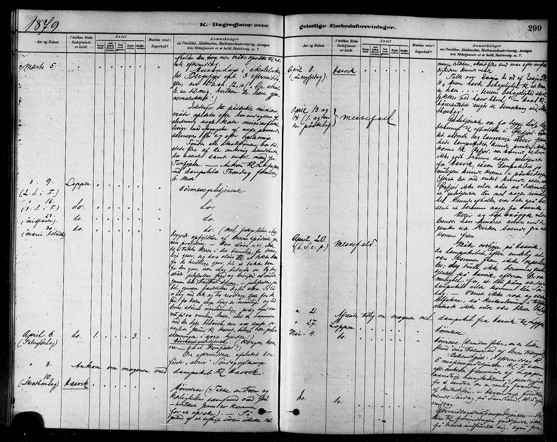 Loppa sokneprestkontor, AV/SATØ-S-1339/H/Ha/L0006kirke: Parish register (official) no. 6, 1879-1895, p. 299