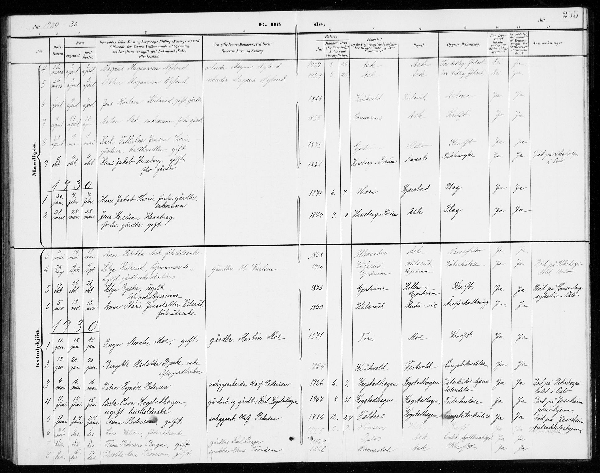 Gjerdrum prestekontor Kirkebøker, SAO/A-10412b/G/Gb/L0001: Parish register (copy) no. II 1, 1901-1944, p. 205