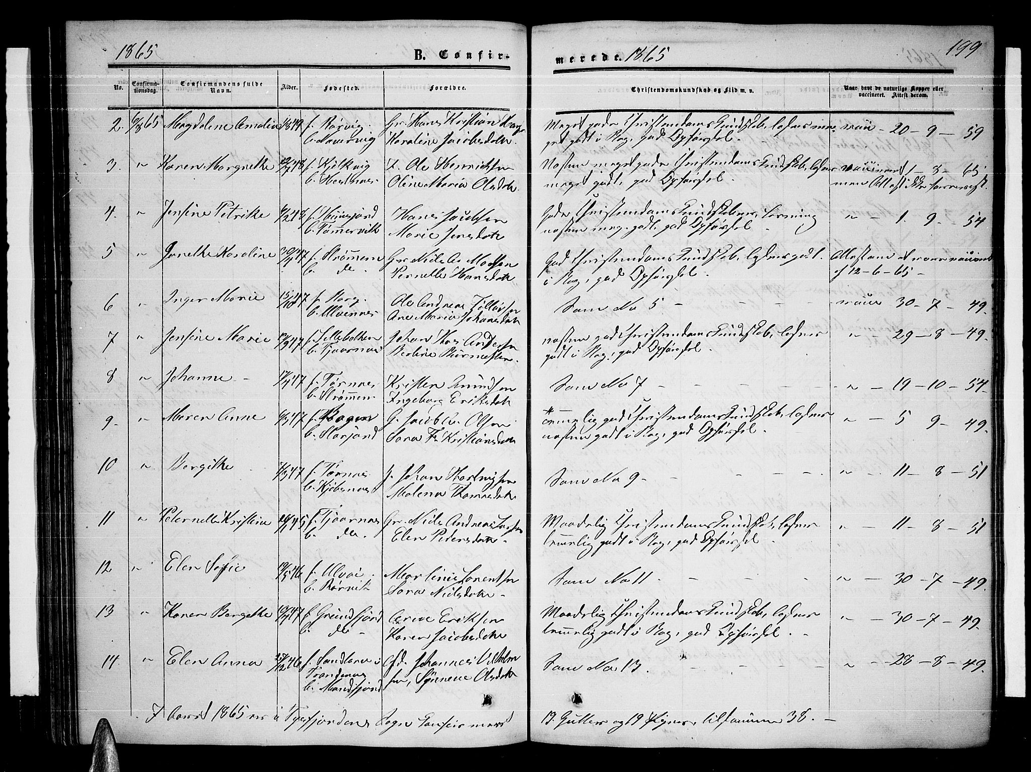 Ministerialprotokoller, klokkerbøker og fødselsregistre - Nordland, AV/SAT-A-1459/872/L1046: Parish register (copy) no. 872C02, 1852-1879, p. 199