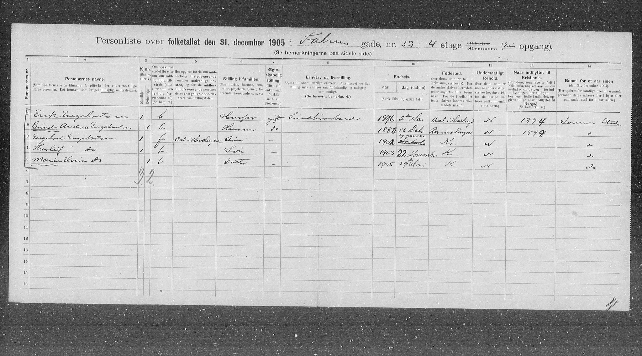 OBA, Municipal Census 1905 for Kristiania, 1905, p. 12243