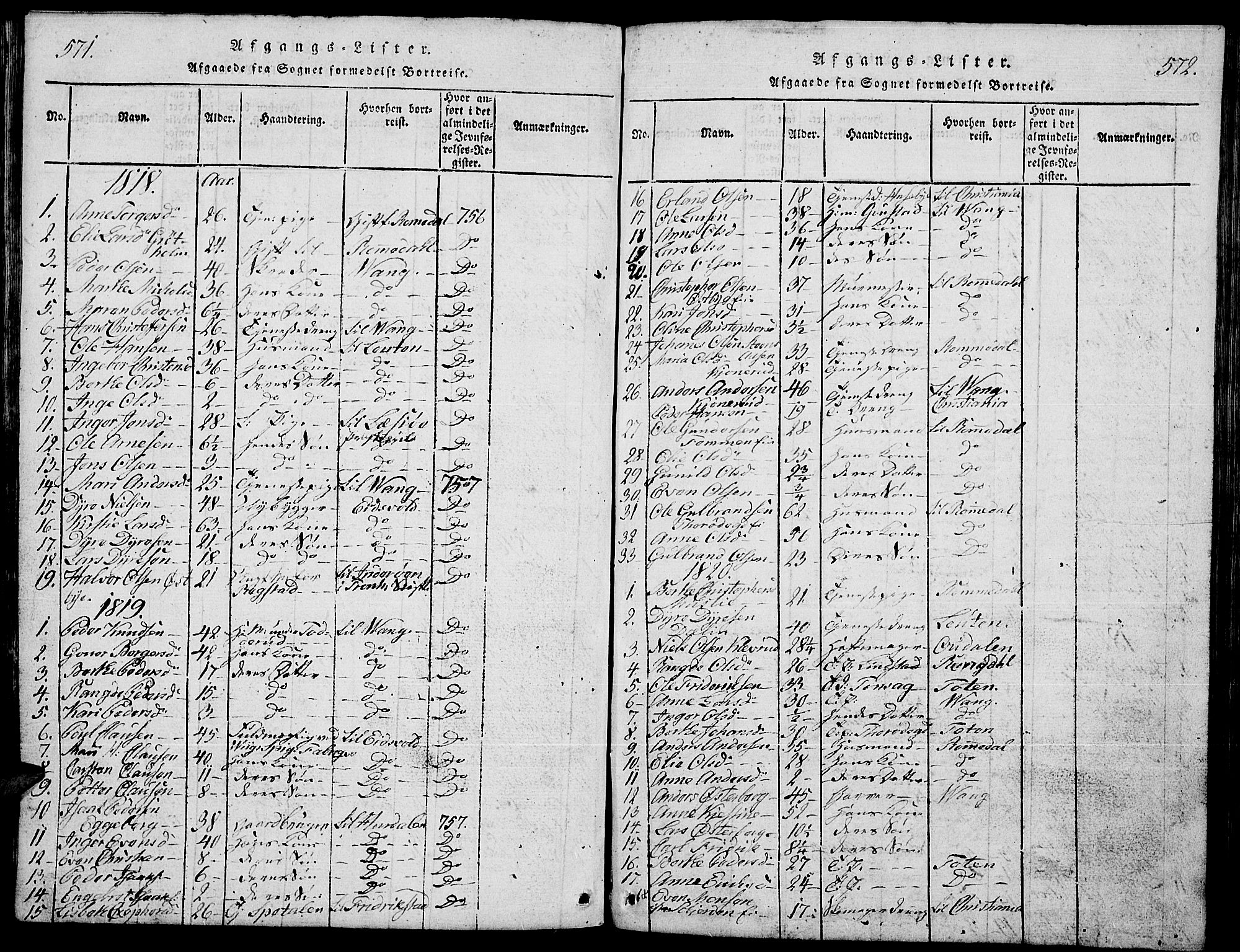 Stange prestekontor, SAH/PREST-002/L/L0001: Parish register (copy) no. 1, 1814-1825, p. 571-572
