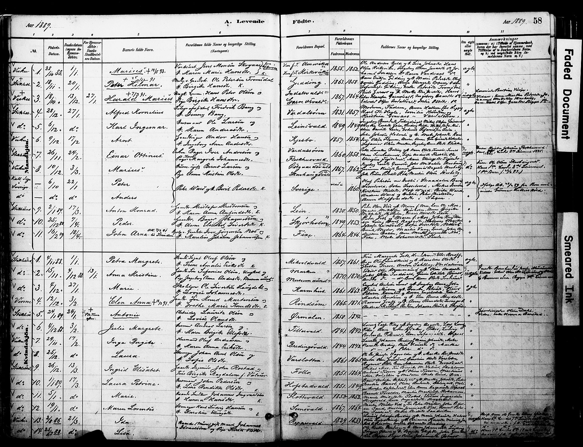 Ministerialprotokoller, klokkerbøker og fødselsregistre - Nord-Trøndelag, SAT/A-1458/723/L0244: Parish register (official) no. 723A13, 1881-1899, p. 58