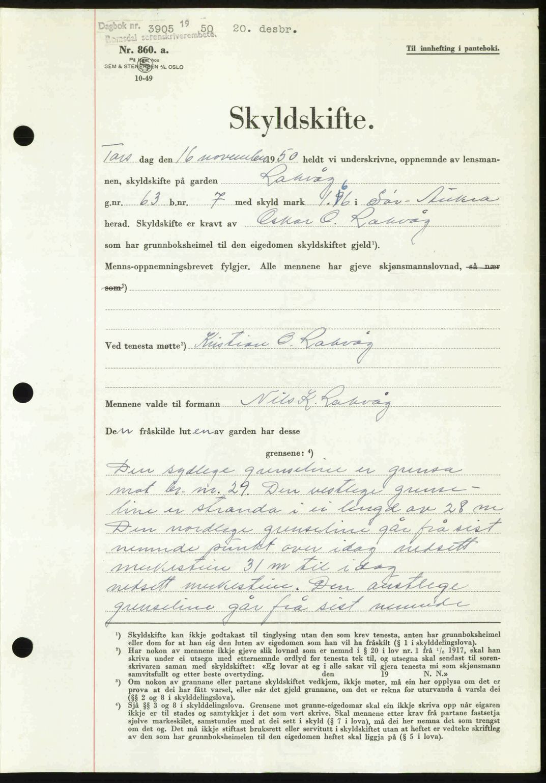 Romsdal sorenskriveri, AV/SAT-A-4149/1/2/2C: Mortgage book no. A35, 1950-1950, Diary no: : 3905/1950