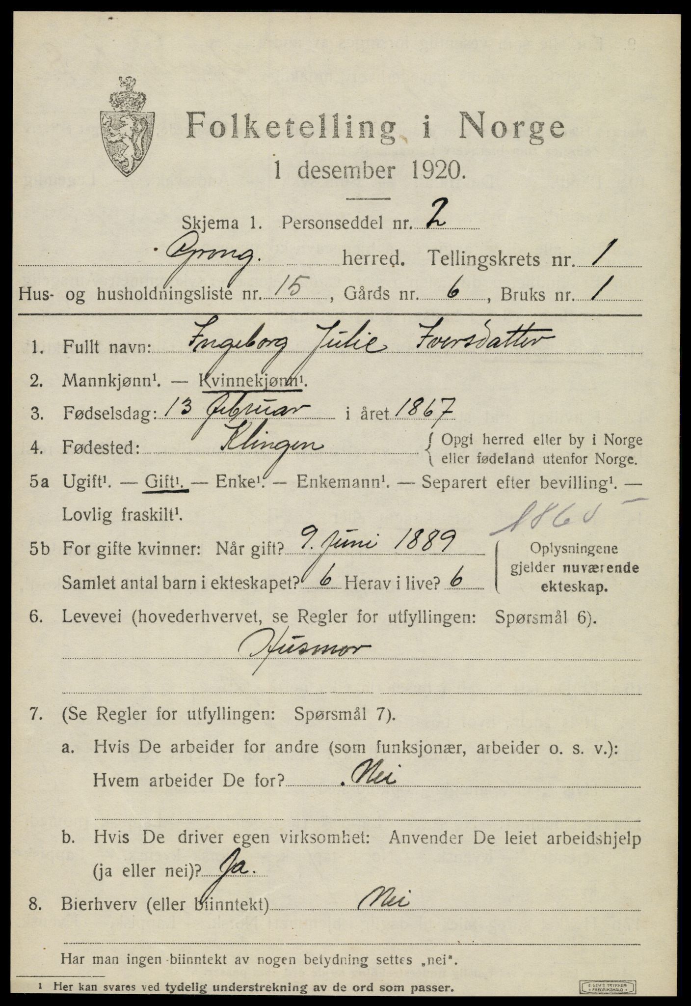 SAT, 1920 census for Grong, 1920, p. 1203