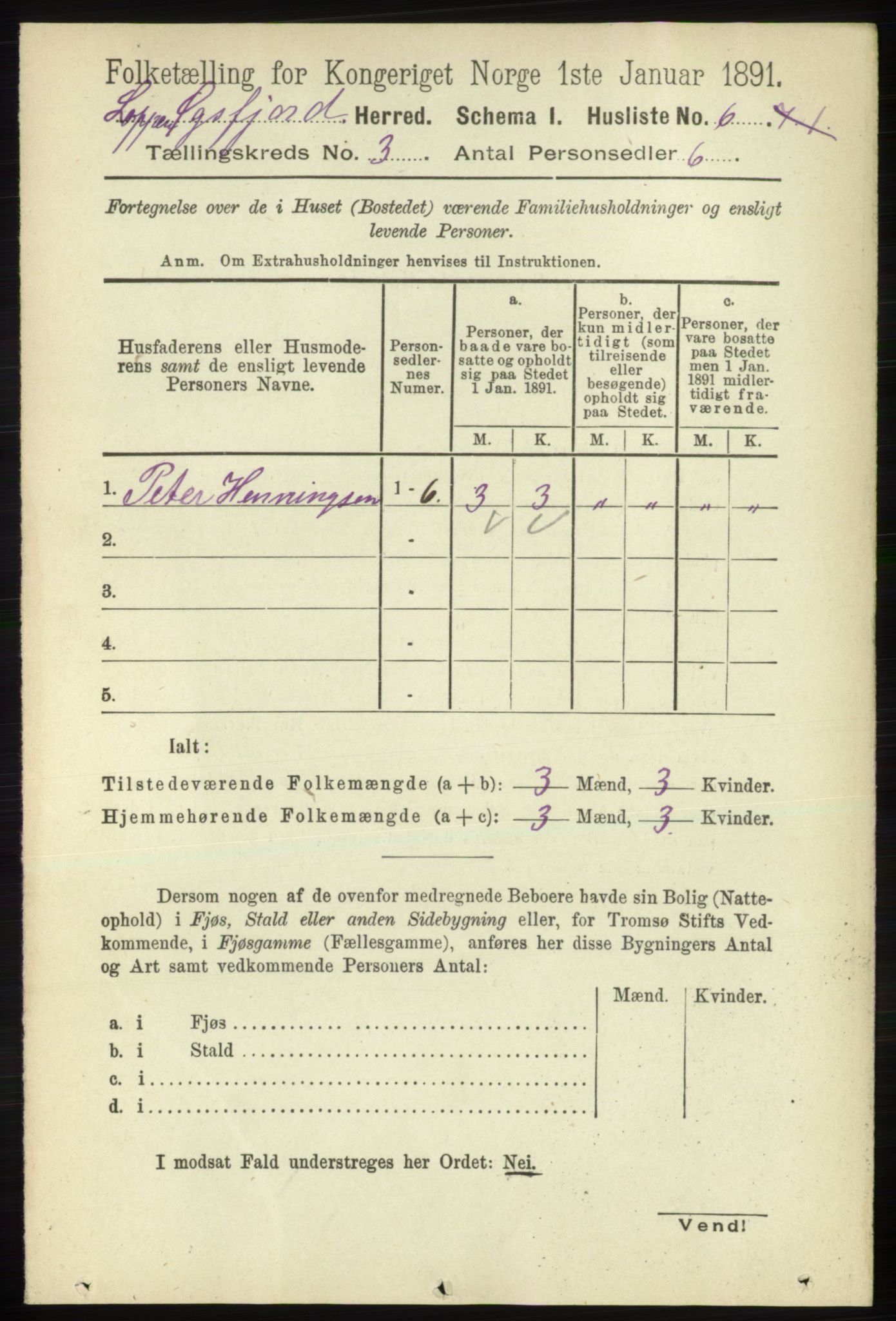 RA, 1891 census for 2014 Loppa, 1891, p. 654