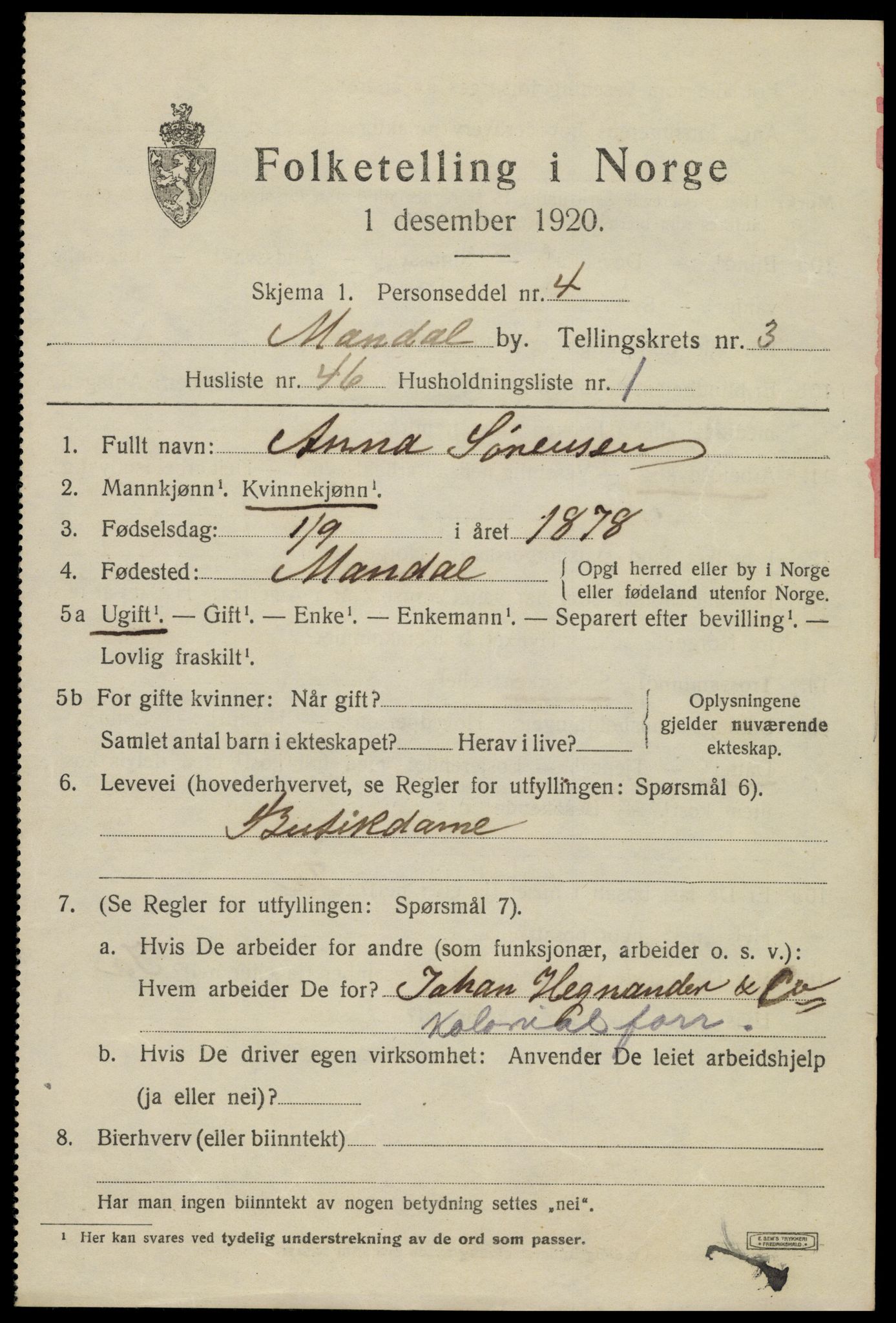 SAK, 1920 census for Mandal, 1920, p. 5903
