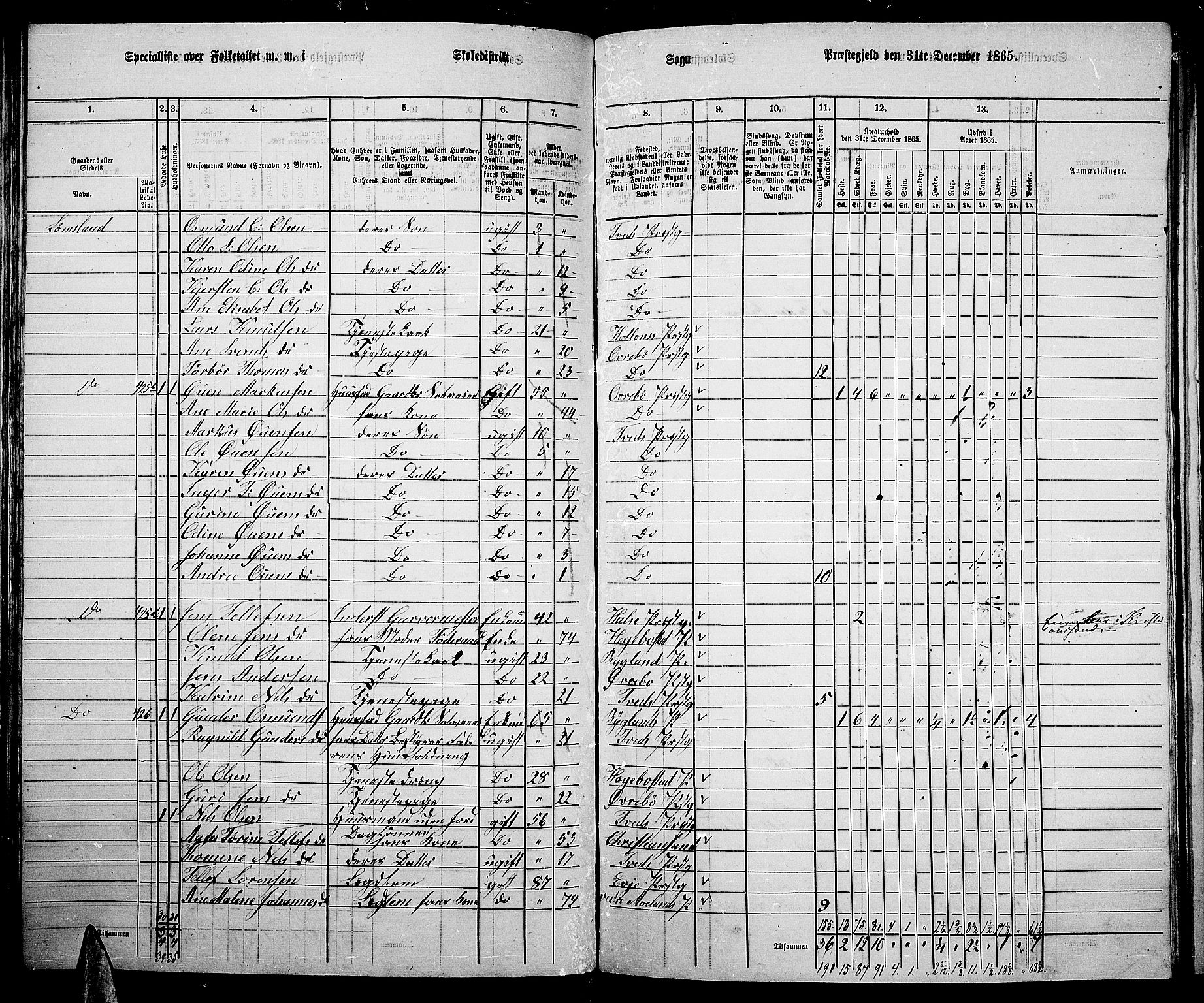 RA, 1865 census for Tveit, 1865, p. 74