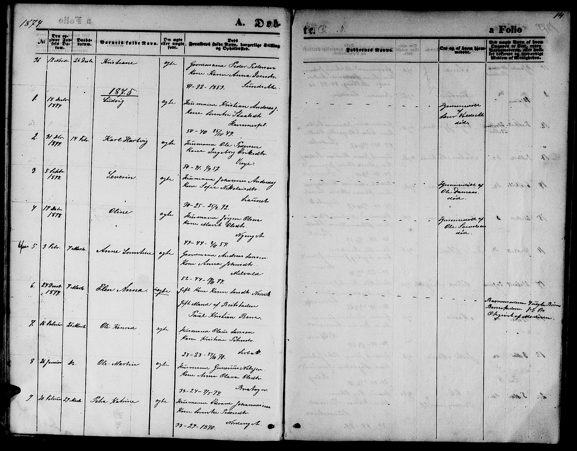 Ministerialprotokoller, klokkerbøker og fødselsregistre - Nord-Trøndelag, SAT/A-1458/733/L0326: Parish register (copy) no. 733C01, 1871-1887, p. 14