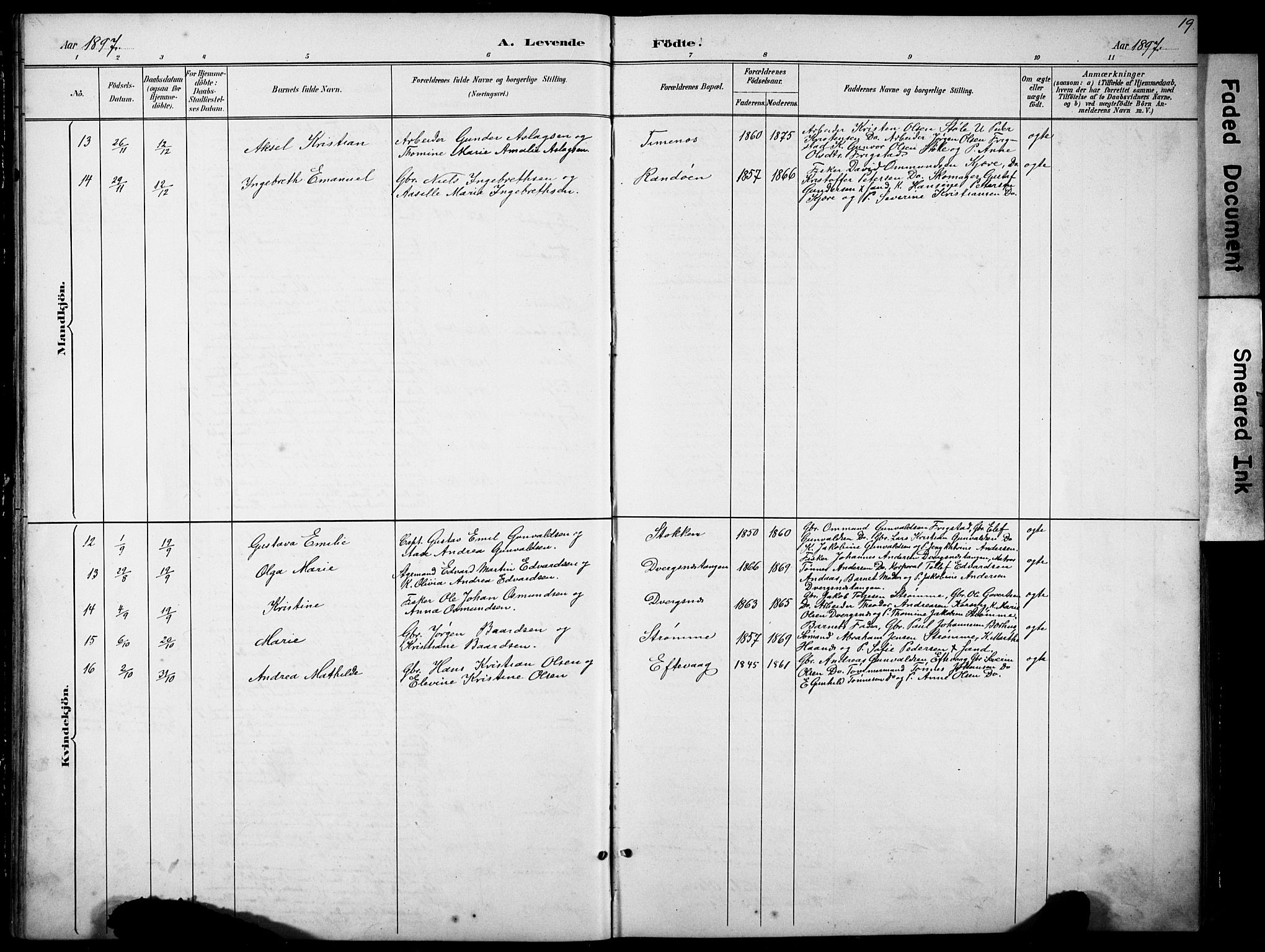 Oddernes sokneprestkontor, SAK/1111-0033/F/Fb/Fbb/L0002: Parish register (copy) no. B 2, 1889-1933, p. 19