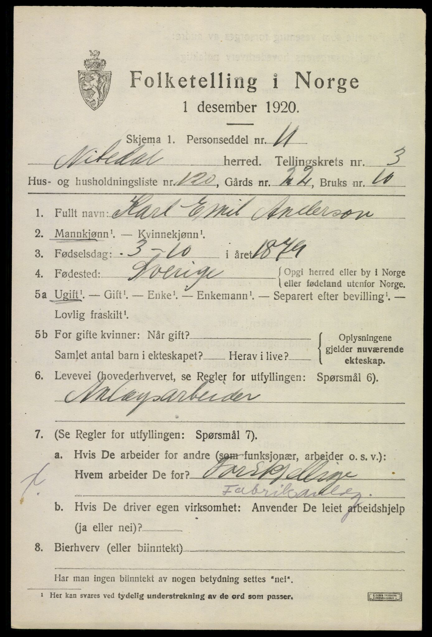 SAO, 1920 census for Nittedal, 1920, p. 5042