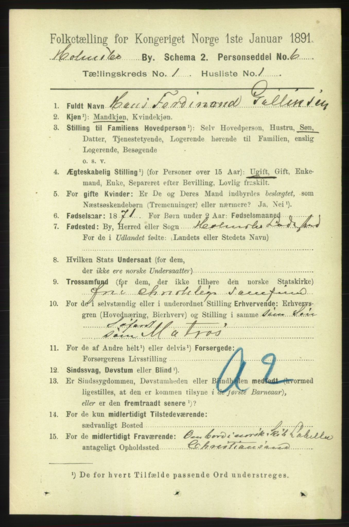 RA, 1891 census for 0603 Holmsbu, 1891, p. 211