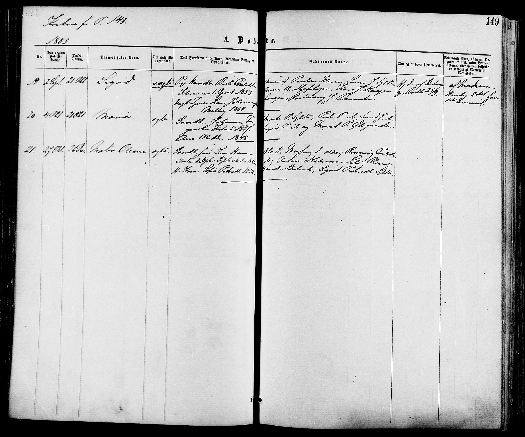 Nord-Fron prestekontor, SAH/PREST-080/H/Ha/Haa/L0002: Parish register (official) no. 2, 1865-1883, p. 149