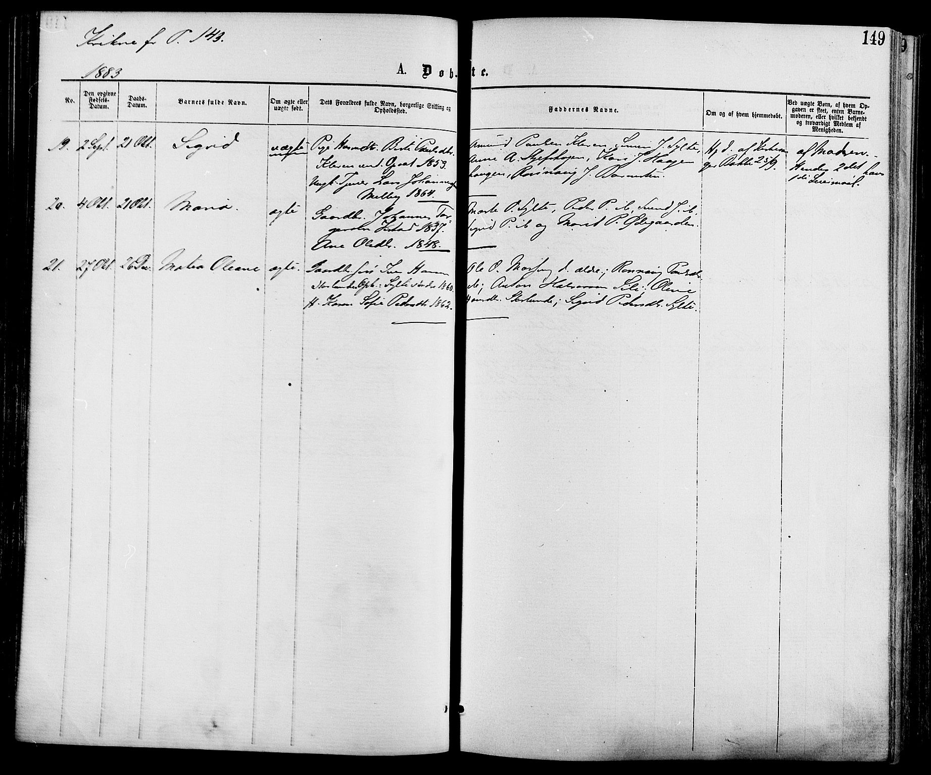 Nord-Fron prestekontor, AV/SAH-PREST-080/H/Ha/Haa/L0002: Parish register (official) no. 2, 1865-1883, p. 149