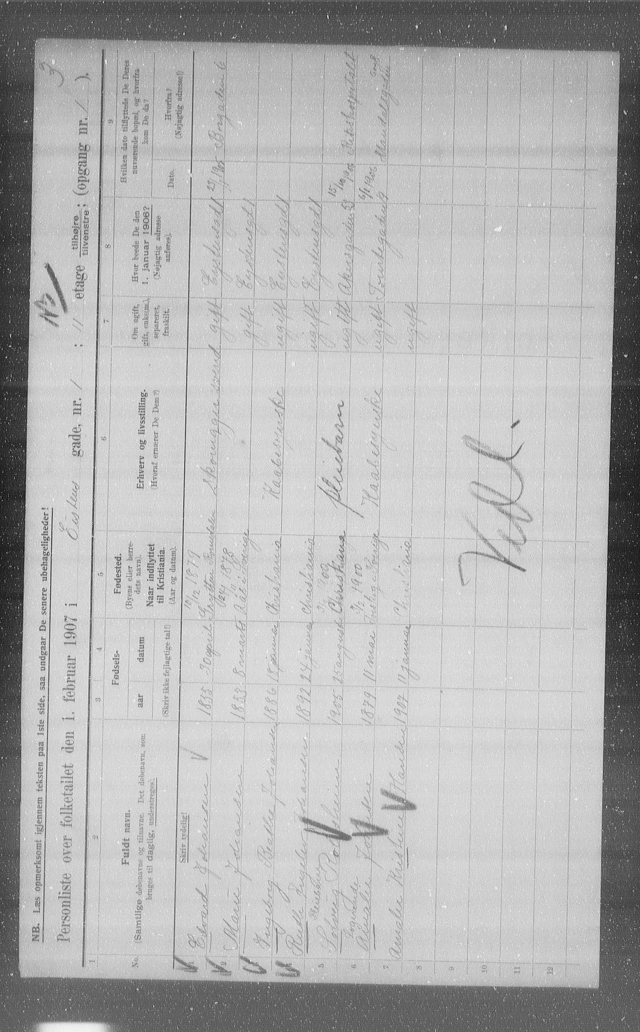 OBA, Municipal Census 1907 for Kristiania, 1907, p. 66245