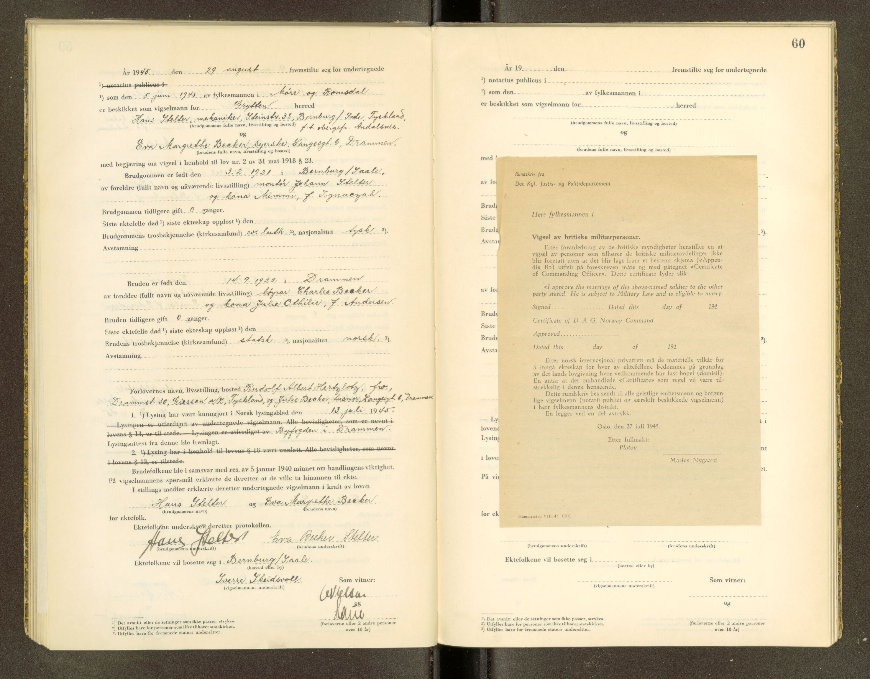 Romsdal sorenskriveri, SAT/A-4149/1/6/6D/L0008: Vigselbok for Grytten, 1943-1945