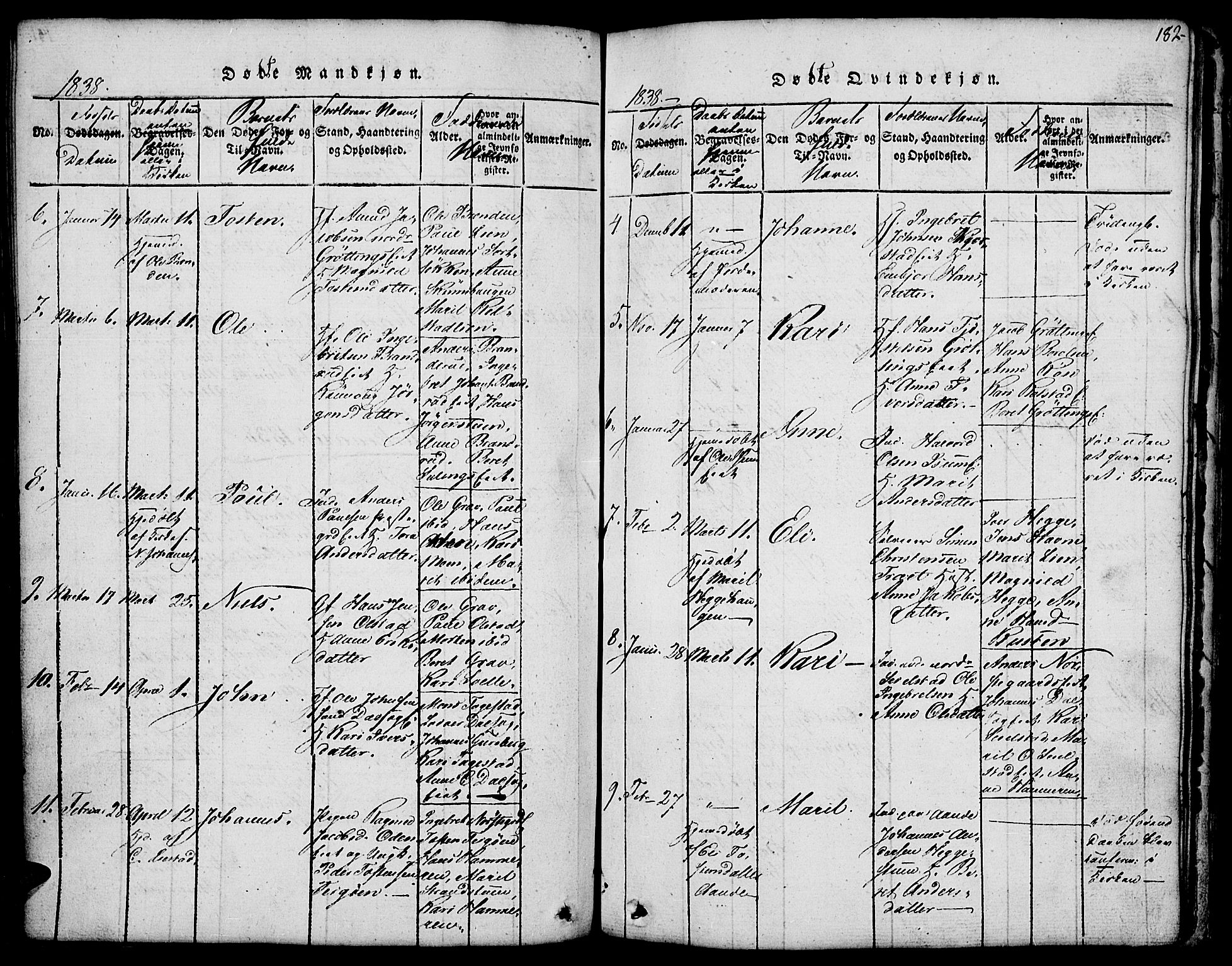 Fron prestekontor, SAH/PREST-078/H/Ha/Hab/L0001: Parish register (copy) no. 1, 1816-1843, p. 182