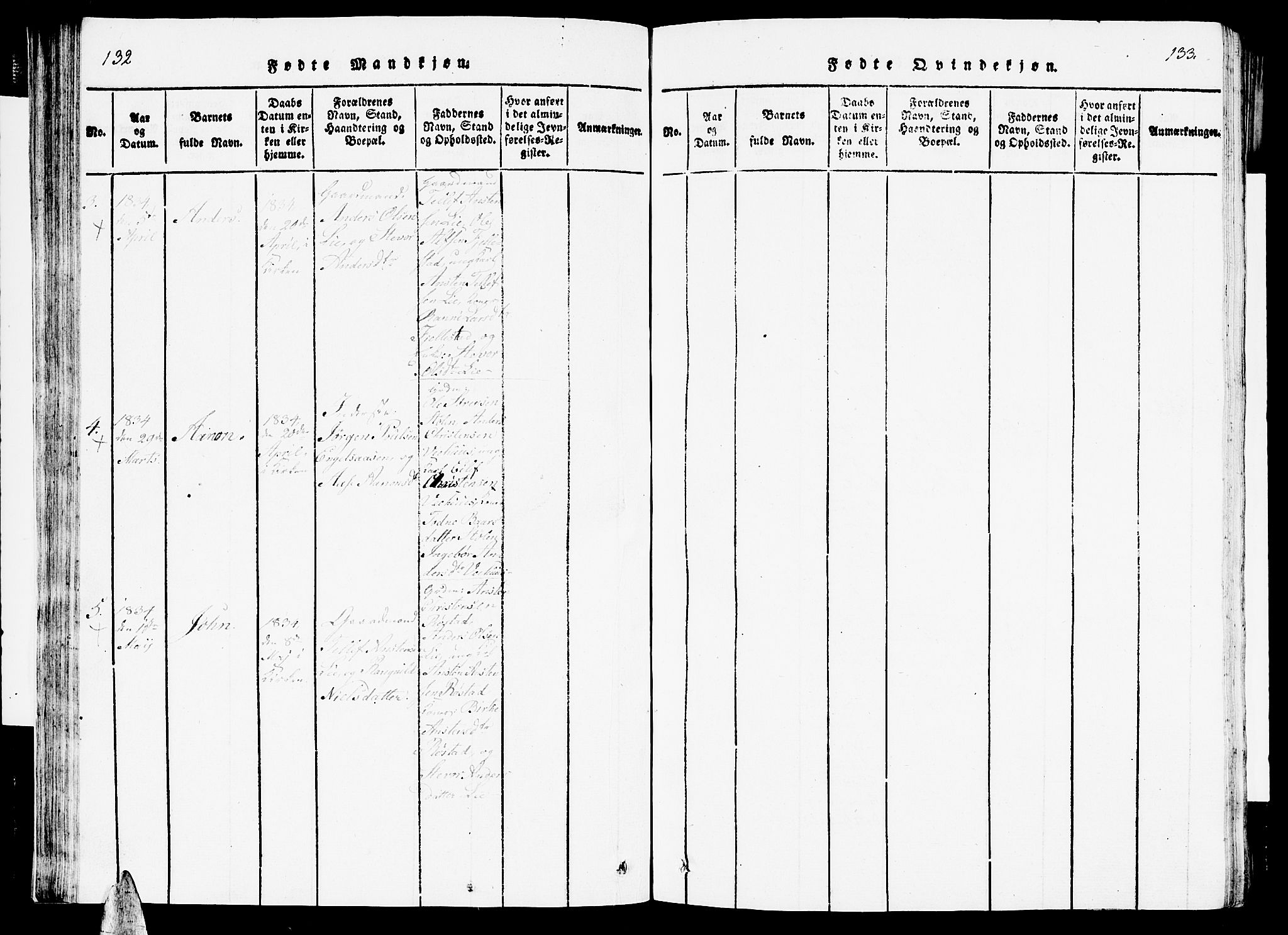 Vennesla sokneprestkontor, AV/SAK-1111-0045/Fb/Fbc/L0001: Parish register (copy) no. B 1, 1820-1834, p. 132-133