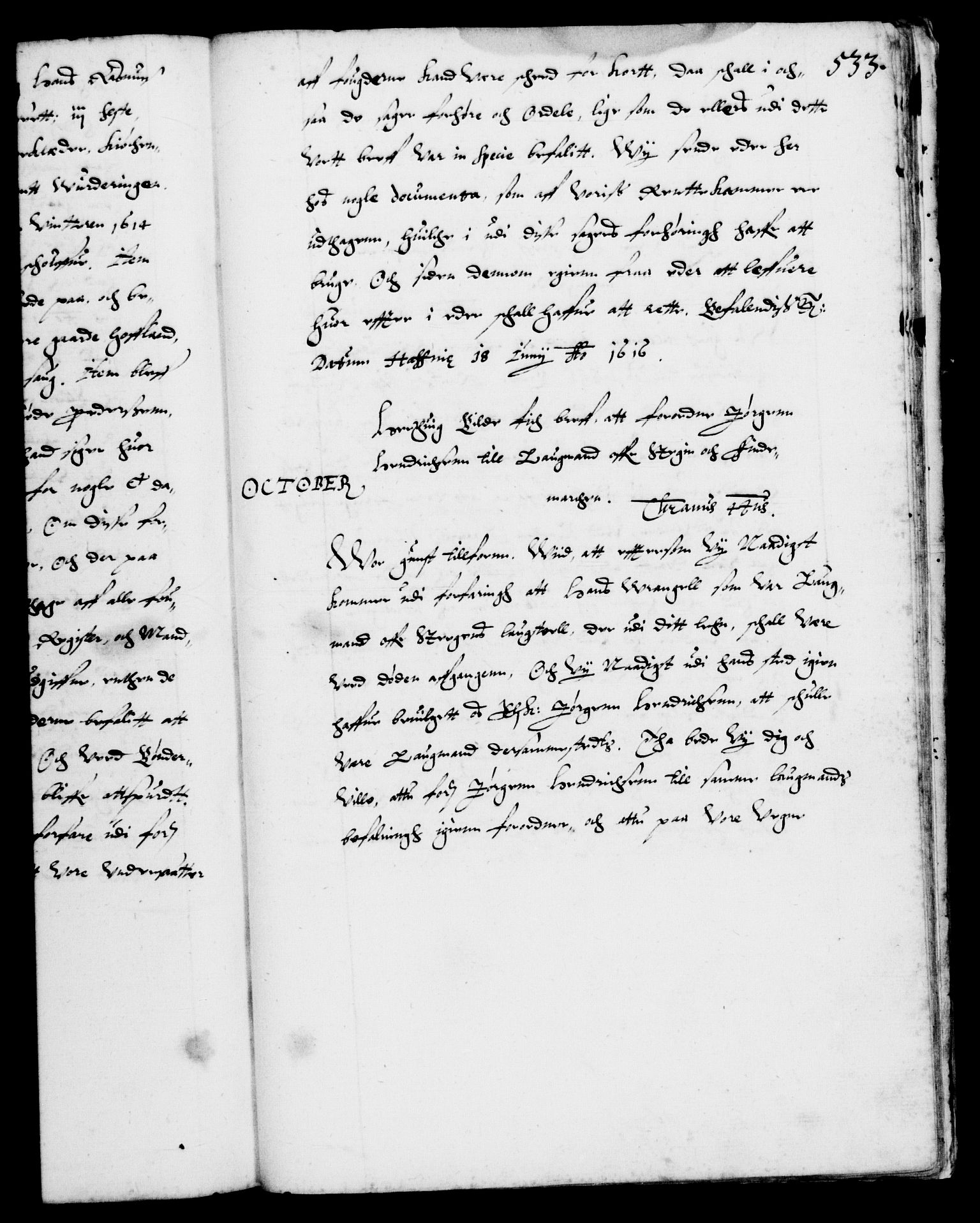 Danske Kanselli 1572-1799, RA/EA-3023/F/Fc/Fca/Fcab/L0003: Norske tegnelser (mikrofilm), 1596-1616, p. 533a