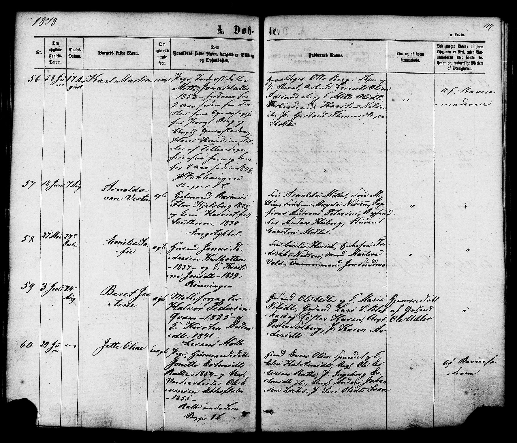 Ministerialprotokoller, klokkerbøker og fødselsregistre - Sør-Trøndelag, SAT/A-1456/606/L0293: Parish register (official) no. 606A08, 1866-1877, p. 117