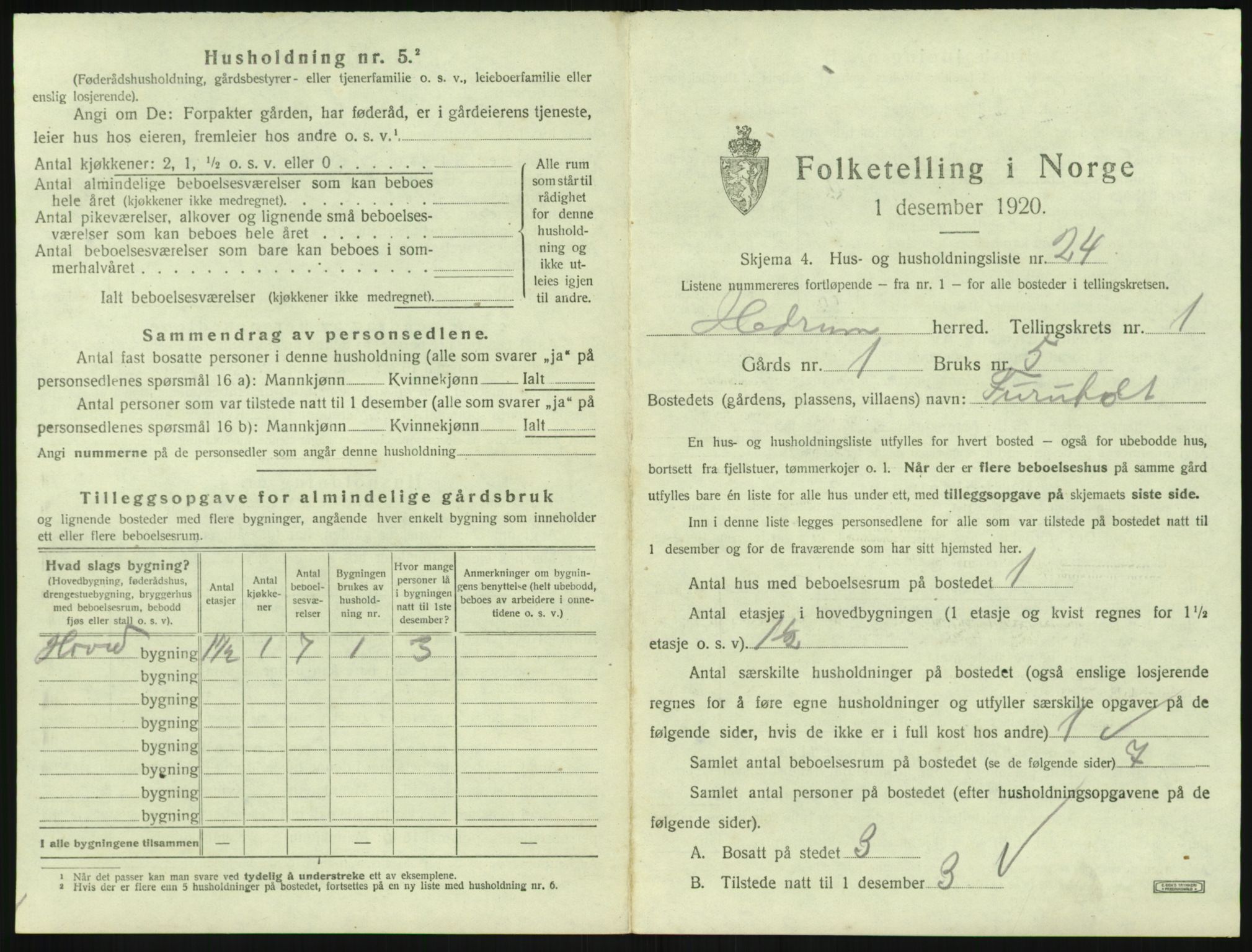 SAKO, 1920 census for Hedrum, 1920, p. 117