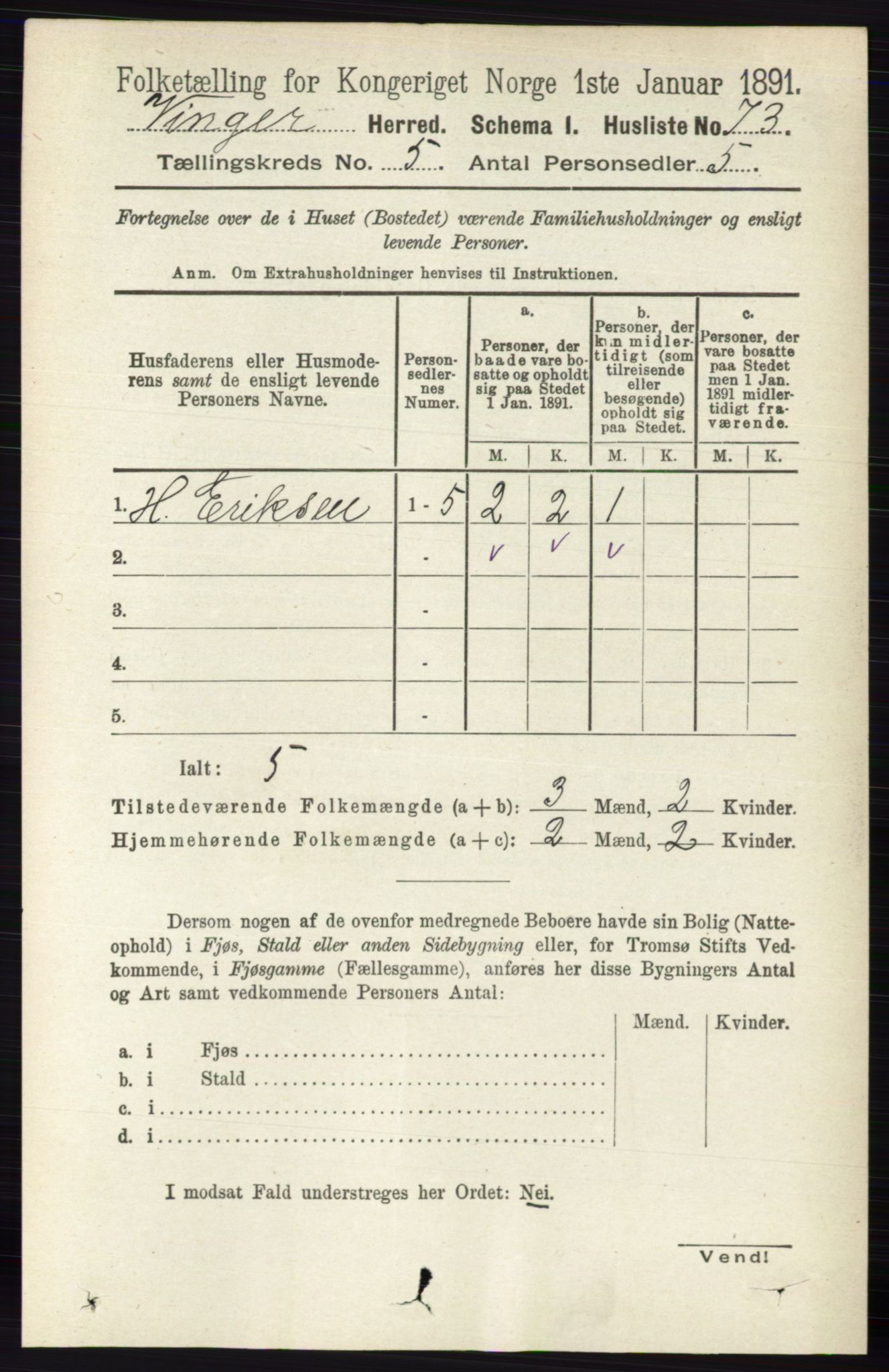 RA, 1891 census for 0421 Vinger, 1891, p. 2040