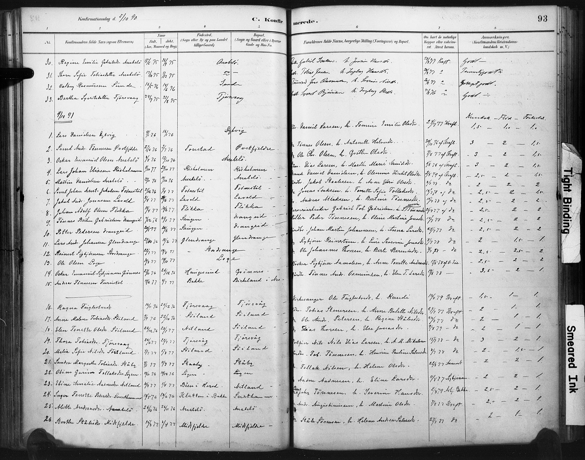 Flekkefjord sokneprestkontor, SAK/1111-0012/F/Fa/Fac/L0008: Parish register (official) no. A 8, 1885-1898, p. 93