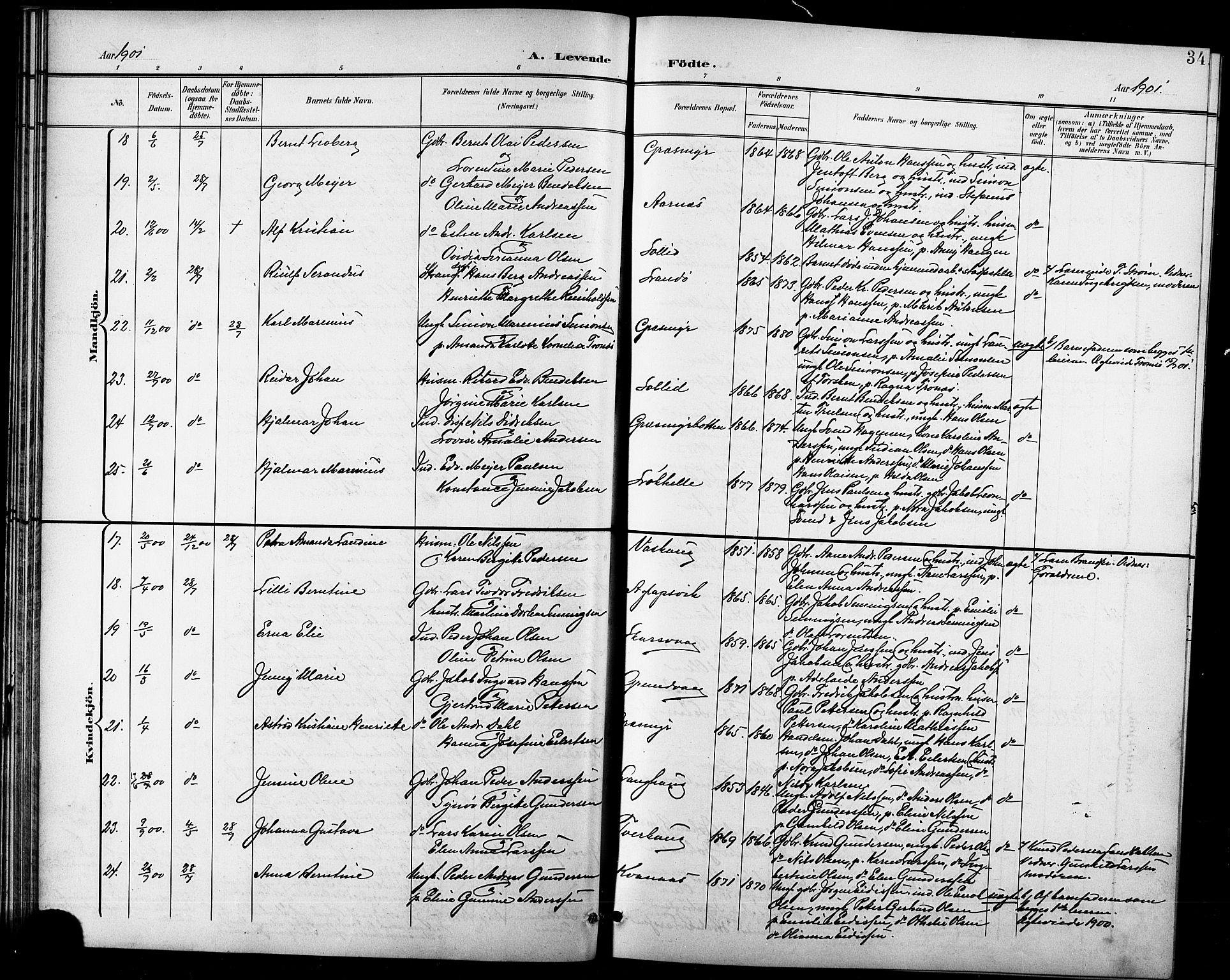 Lenvik sokneprestembete, AV/SATØ-S-1310/H/Ha/Hab/L0008klokker: Parish register (copy) no. 8, 1899-1911, p. 34