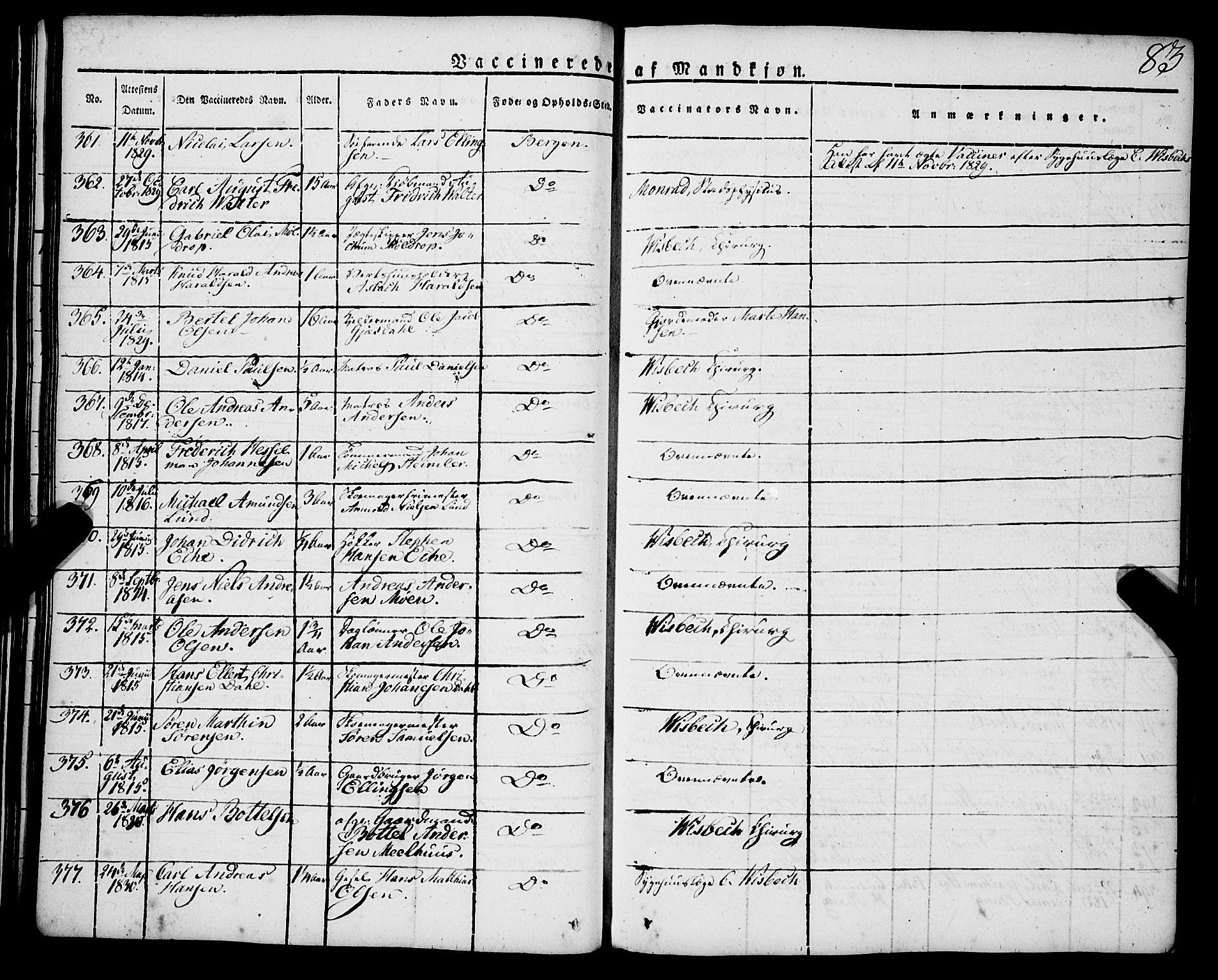 Korskirken sokneprestembete, SAB/A-76101/H/Haa/L0050: Parish register (official) no. F 1, 1821-1869, p. 83