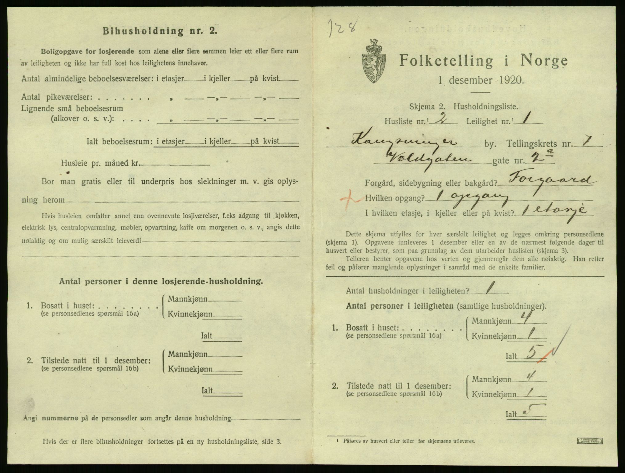 SAH, 1920 census for Kongsvinger, 1920, p. 525