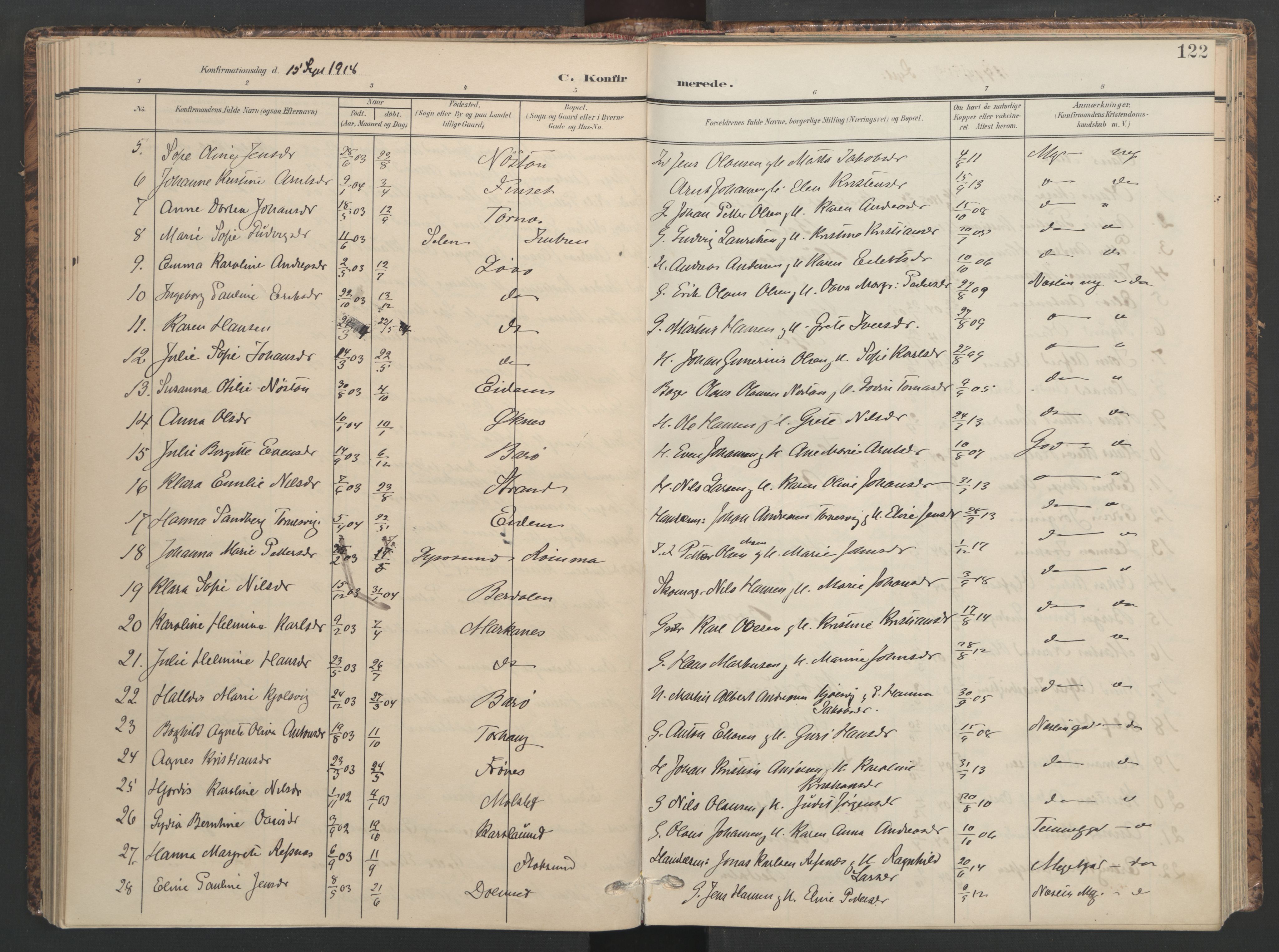 Ministerialprotokoller, klokkerbøker og fødselsregistre - Sør-Trøndelag, SAT/A-1456/655/L0682: Parish register (official) no. 655A11, 1908-1922, p. 122