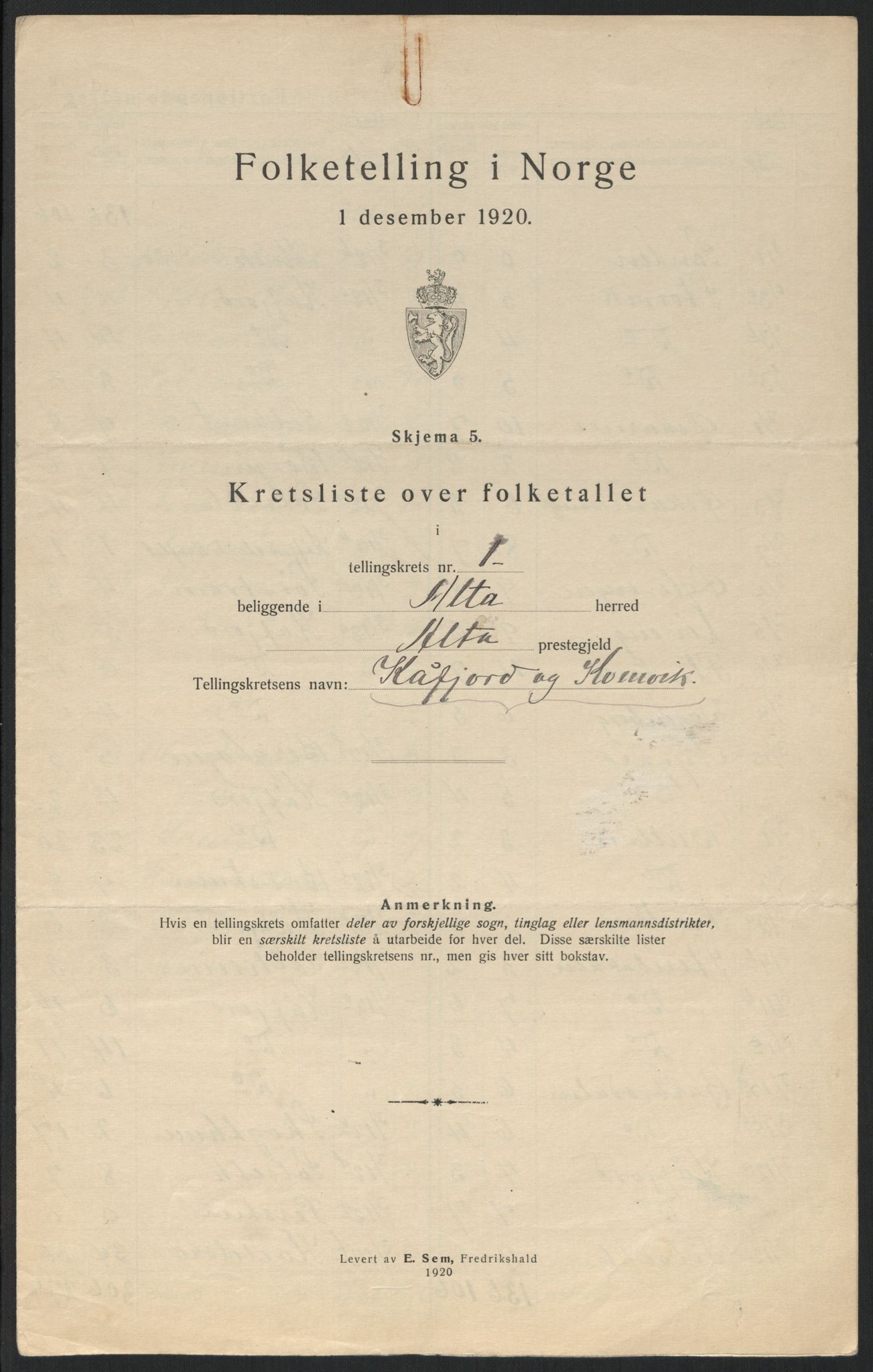 SATØ, 1920 census for Alta, 1920, p. 6