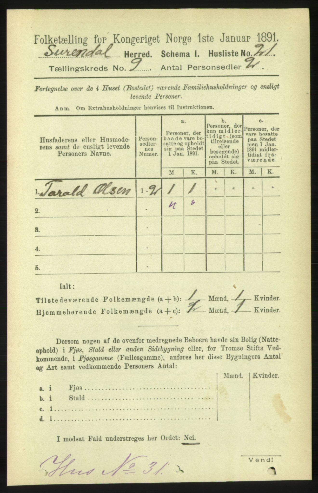 RA, 1891 census for 1566 Surnadal, 1891, p. 2336