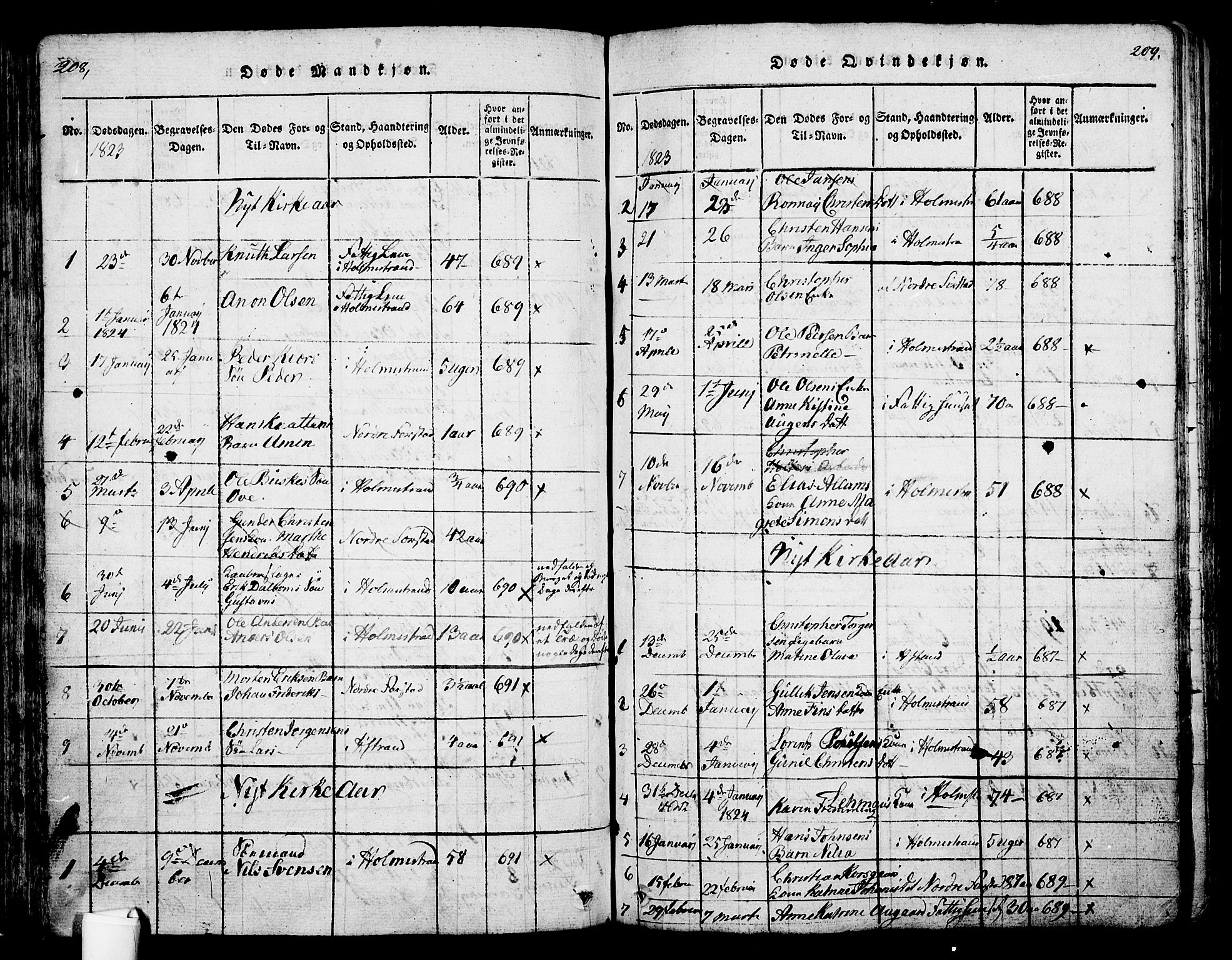 Holmestrand kirkebøker, SAKO/A-346/G/Ga/L0001: Parish register (copy) no. 1, 1814-1848, p. 208-209