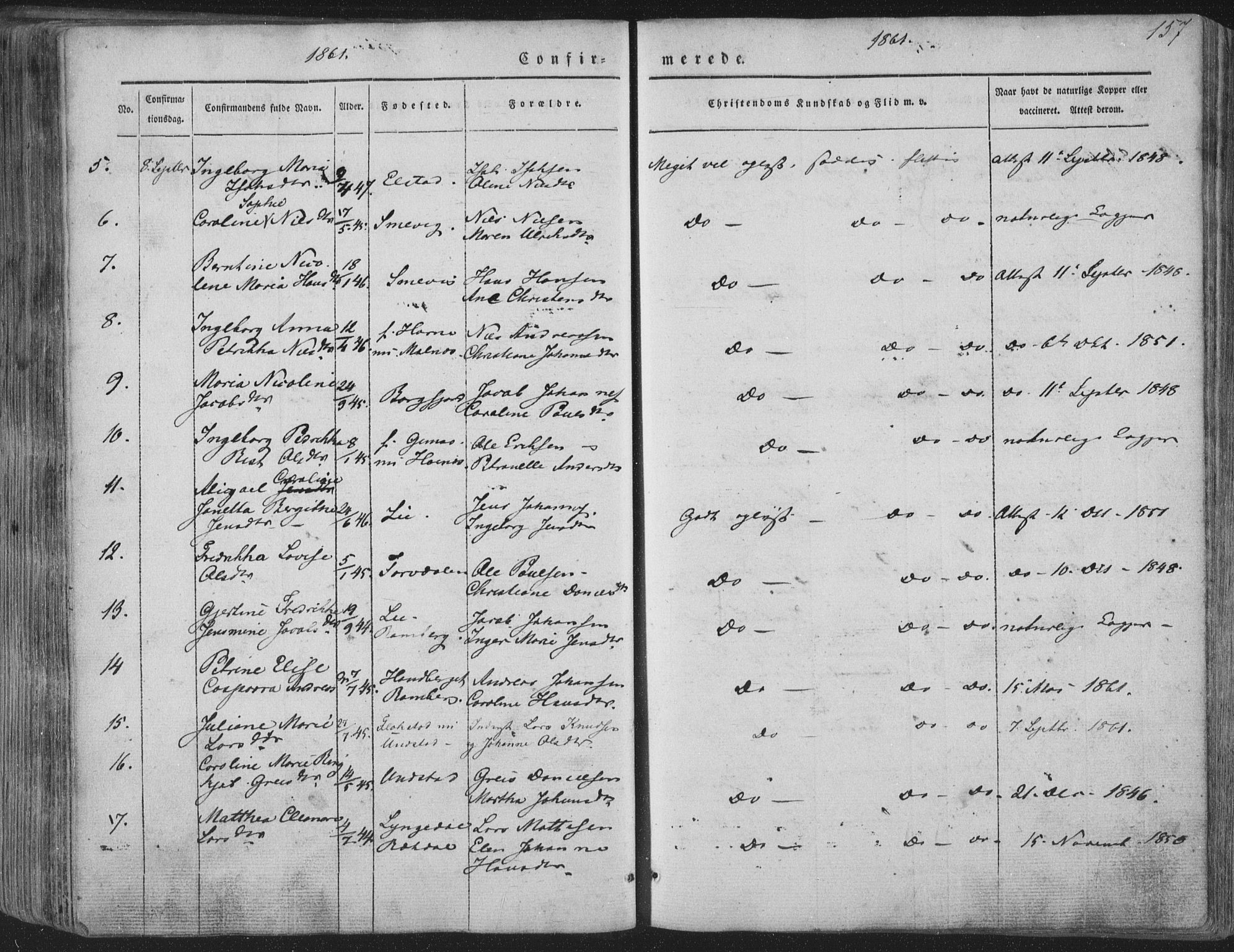 Ministerialprotokoller, klokkerbøker og fødselsregistre - Nordland, AV/SAT-A-1459/880/L1131: Parish register (official) no. 880A05, 1844-1868, p. 157