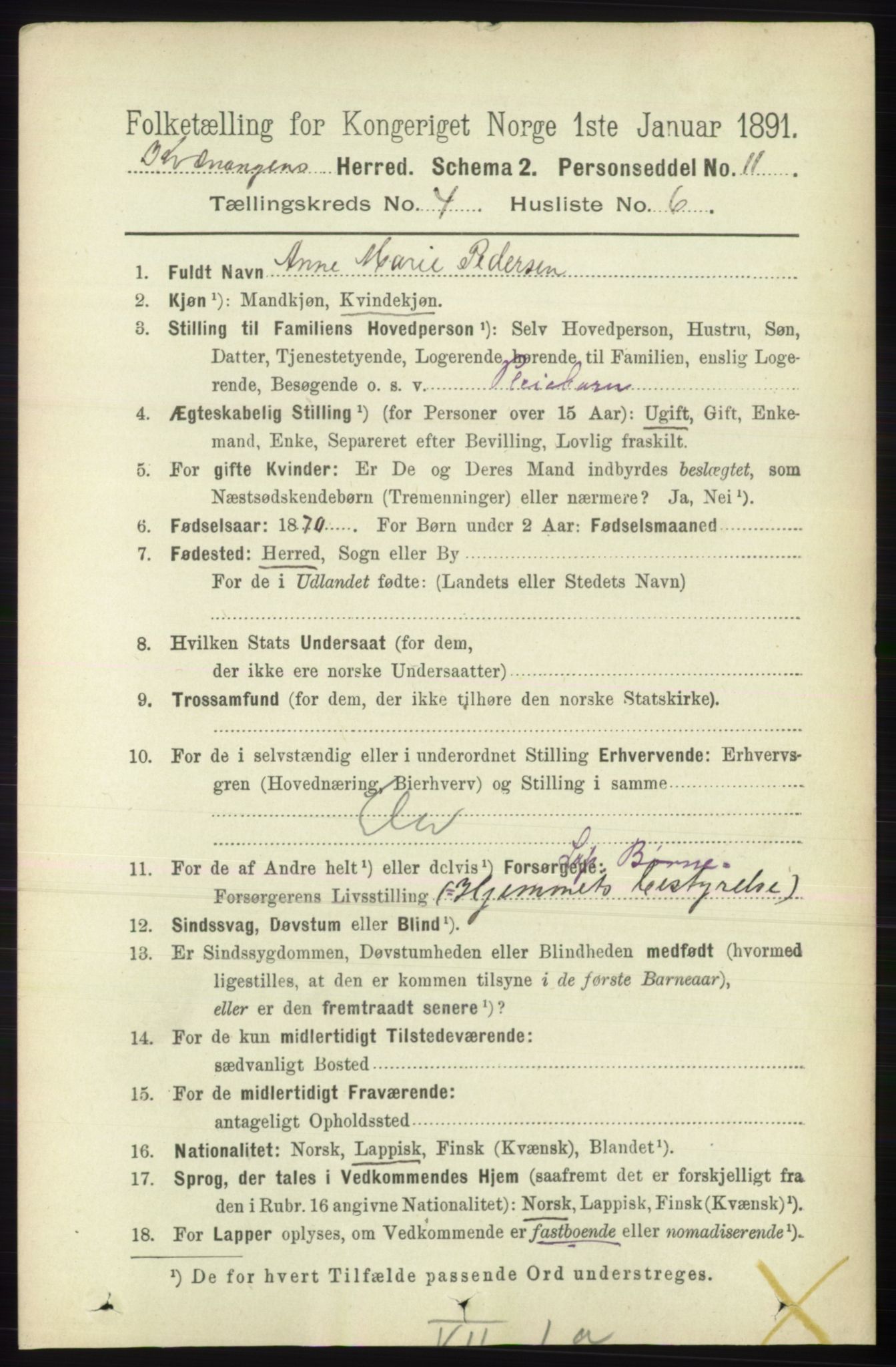 RA, 1891 census for 1943 Kvænangen, 1891, p. 1574