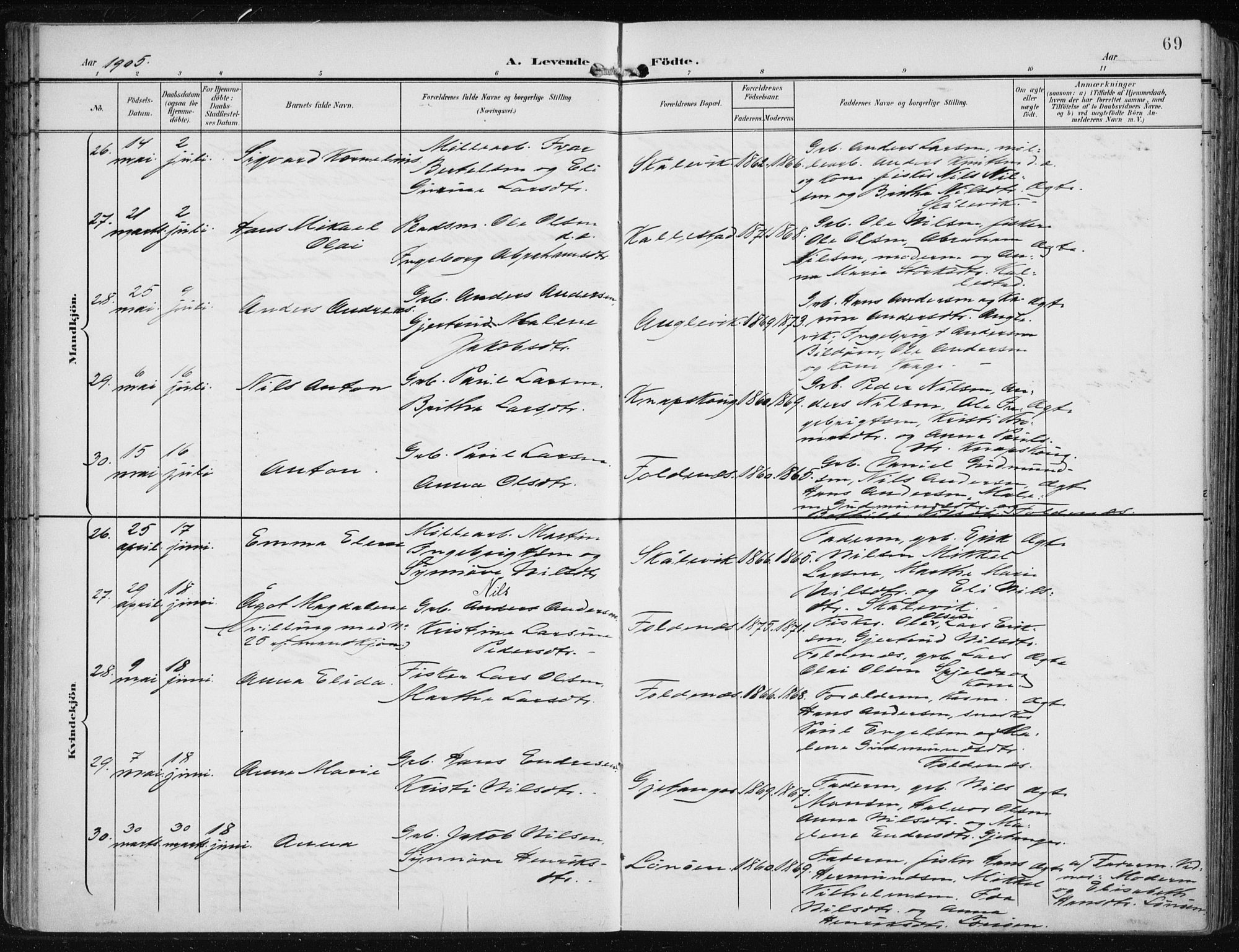 Fjell sokneprestembete, SAB/A-75301/H/Haa: Parish register (official) no. A  9, 1899-1910, p. 69