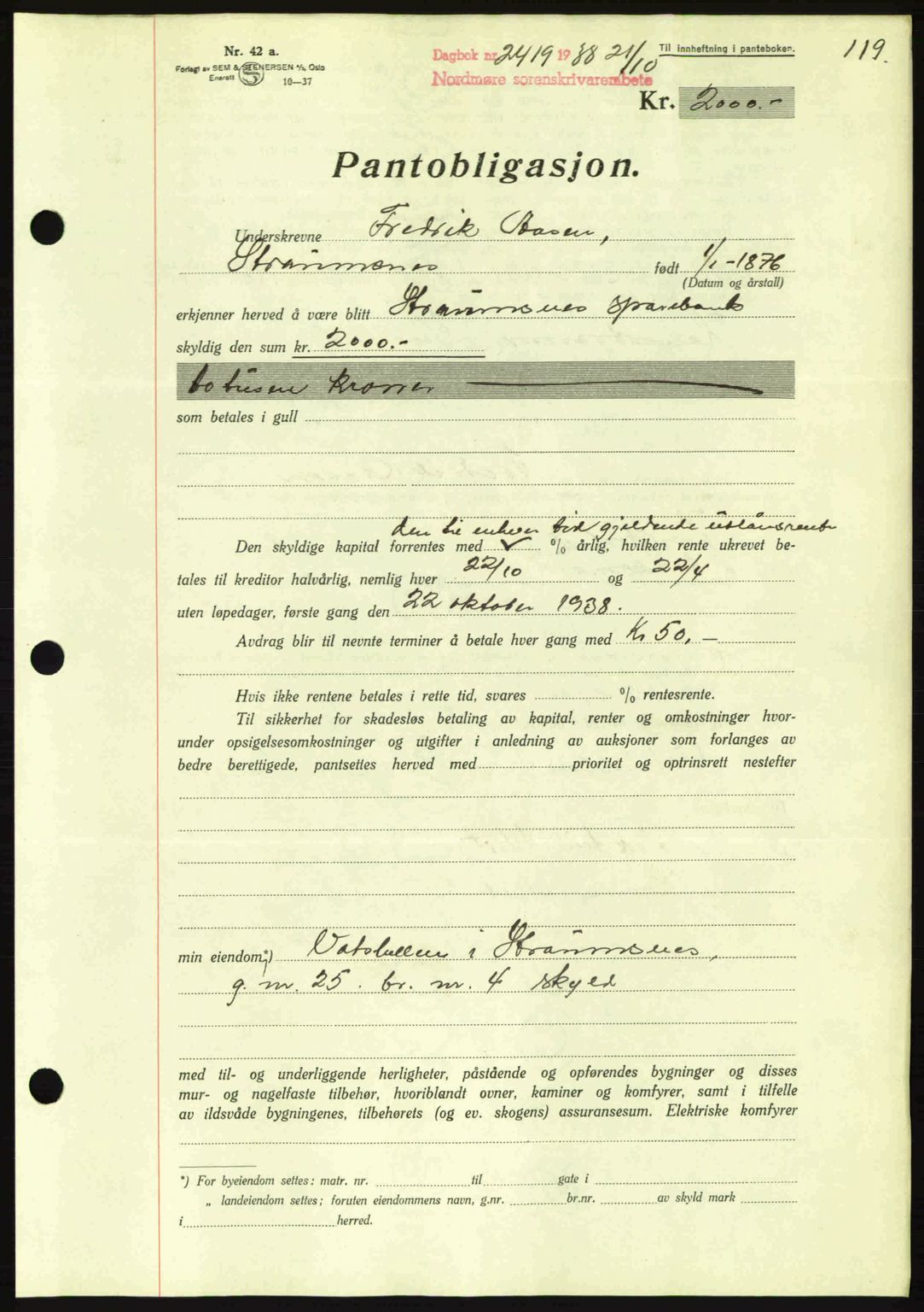 Nordmøre sorenskriveri, SAT/A-4132/1/2/2Ca: Mortgage book no. B84, 1938-1939, Diary no: : 2419/1938