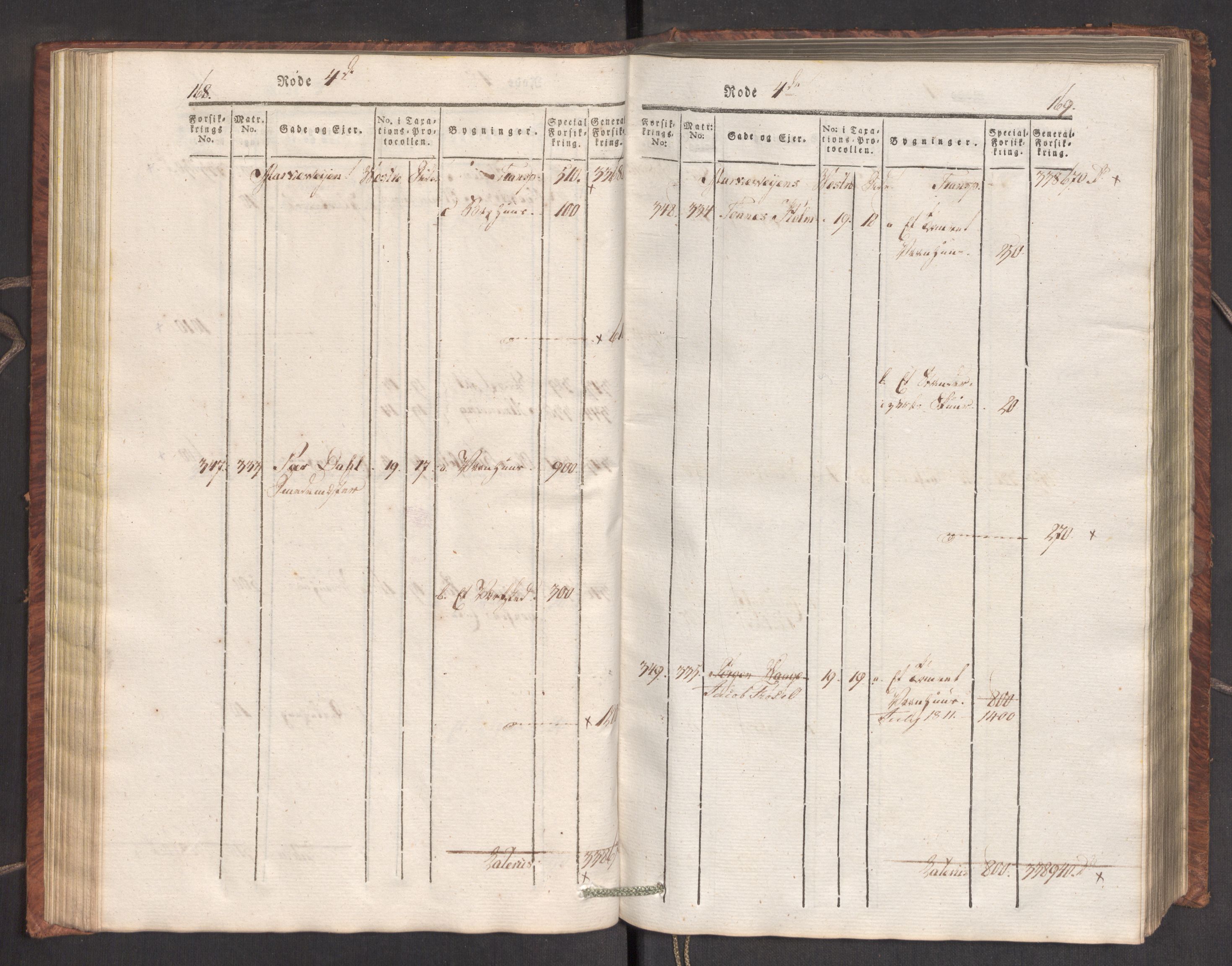 Kommersekollegiet, Brannforsikringskontoret 1767-1814, RA/EA-5458/F/Fa/L0007/0001: Bergen / Branntakstprotokoll, 1807-1817, p. 168-169