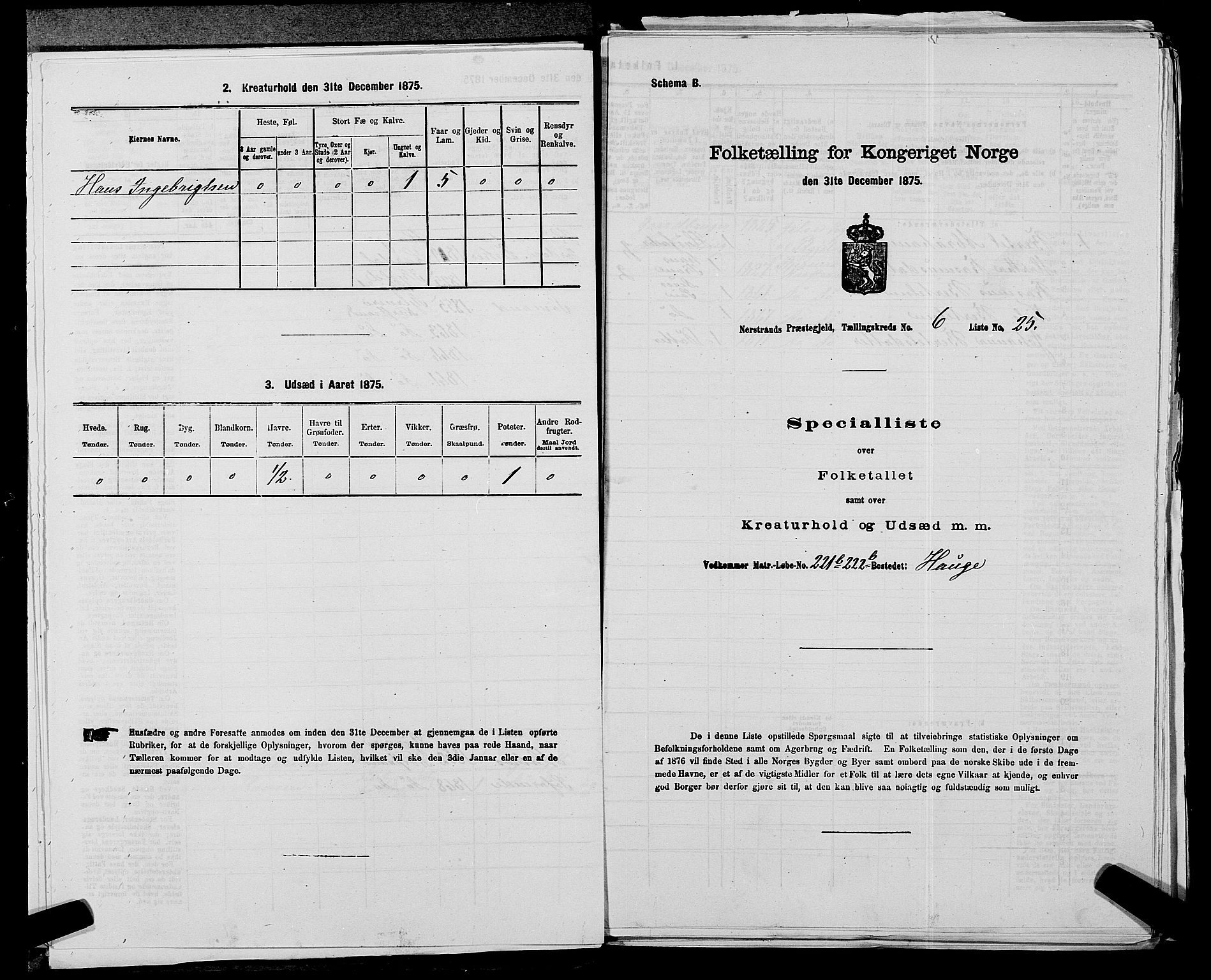 SAST, 1875 census for 1139P Nedstrand, 1875, p. 688