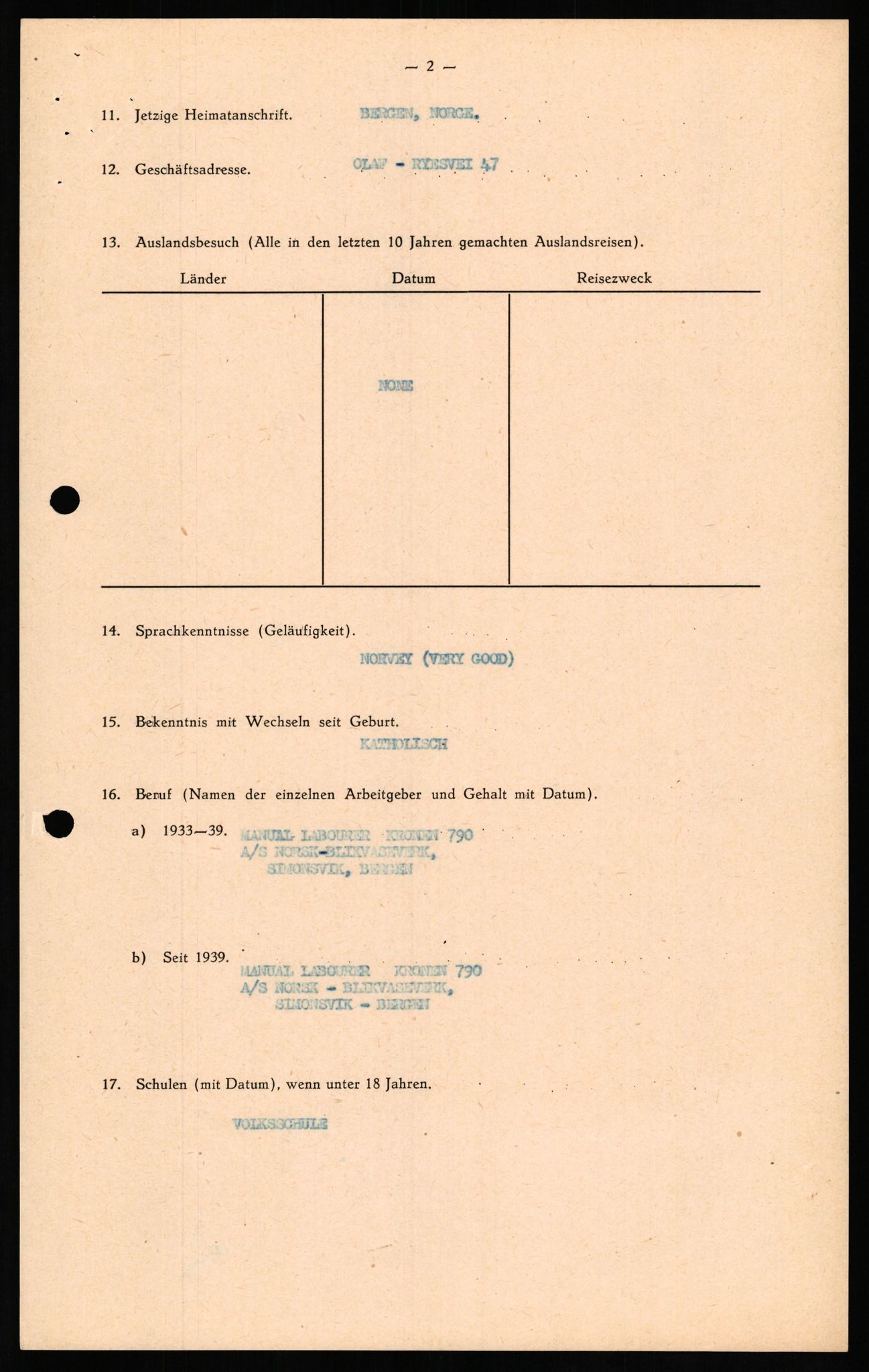 Forsvaret, Forsvarets overkommando II, AV/RA-RAFA-3915/D/Db/L0021: CI Questionaires. Tyske okkupasjonsstyrker i Norge. Tyskere., 1945-1946, p. 397