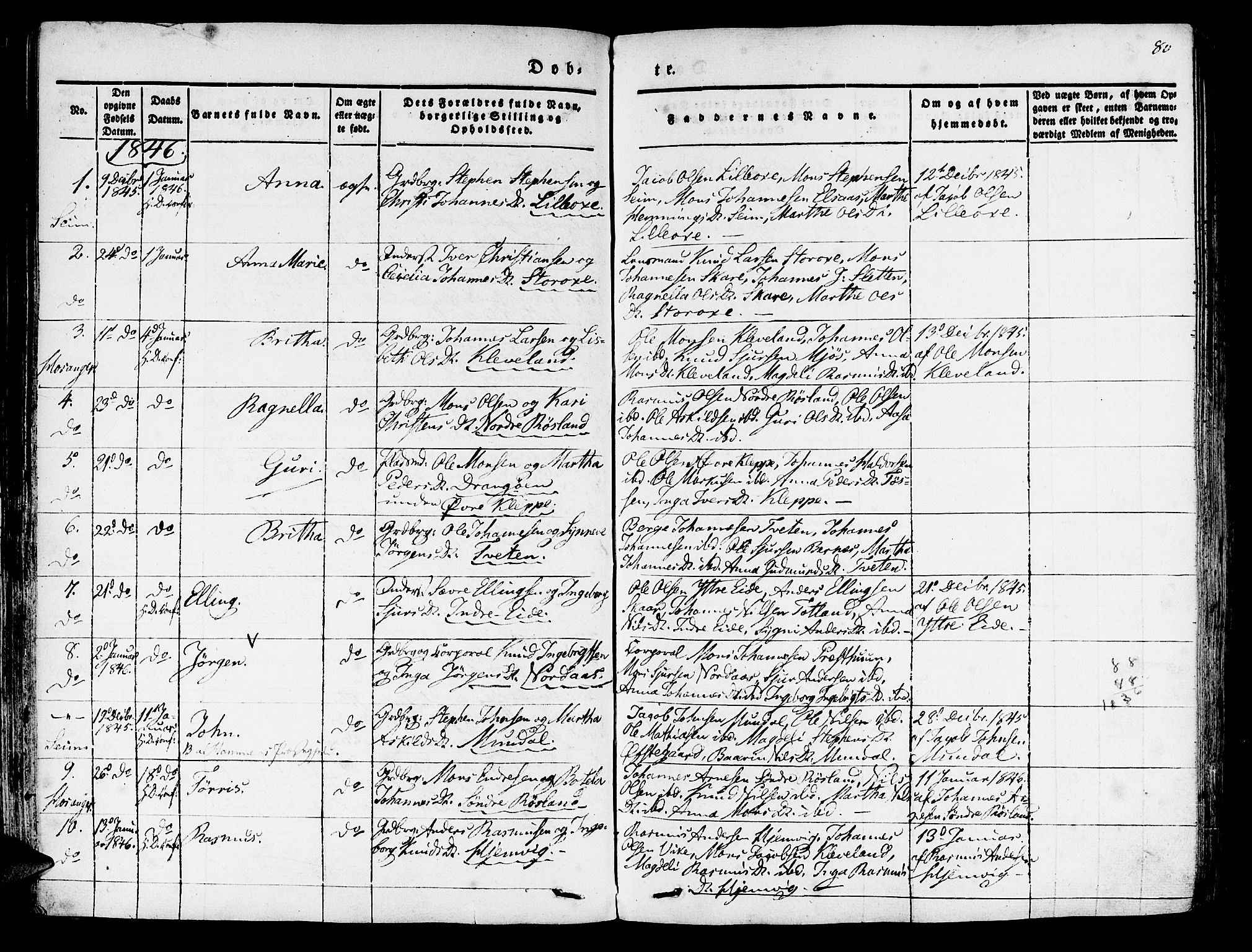 Hosanger sokneprestembete, SAB/A-75801/H/Haa: Parish register (official) no. A 7, 1835-1848, p. 80