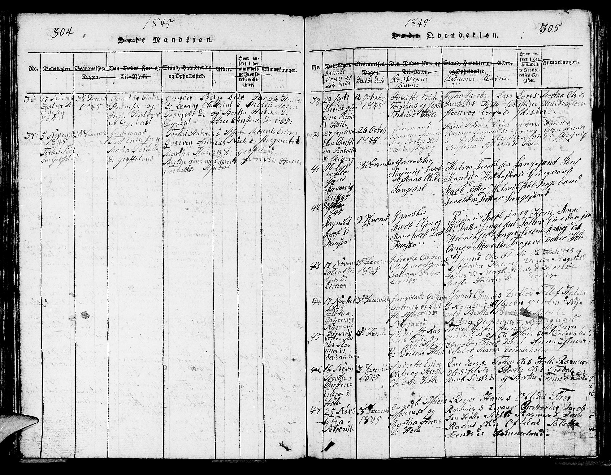 Strand sokneprestkontor, AV/SAST-A-101828/H/Ha/Hab/L0002: Parish register (copy) no. B 2, 1816-1854, p. 304-305