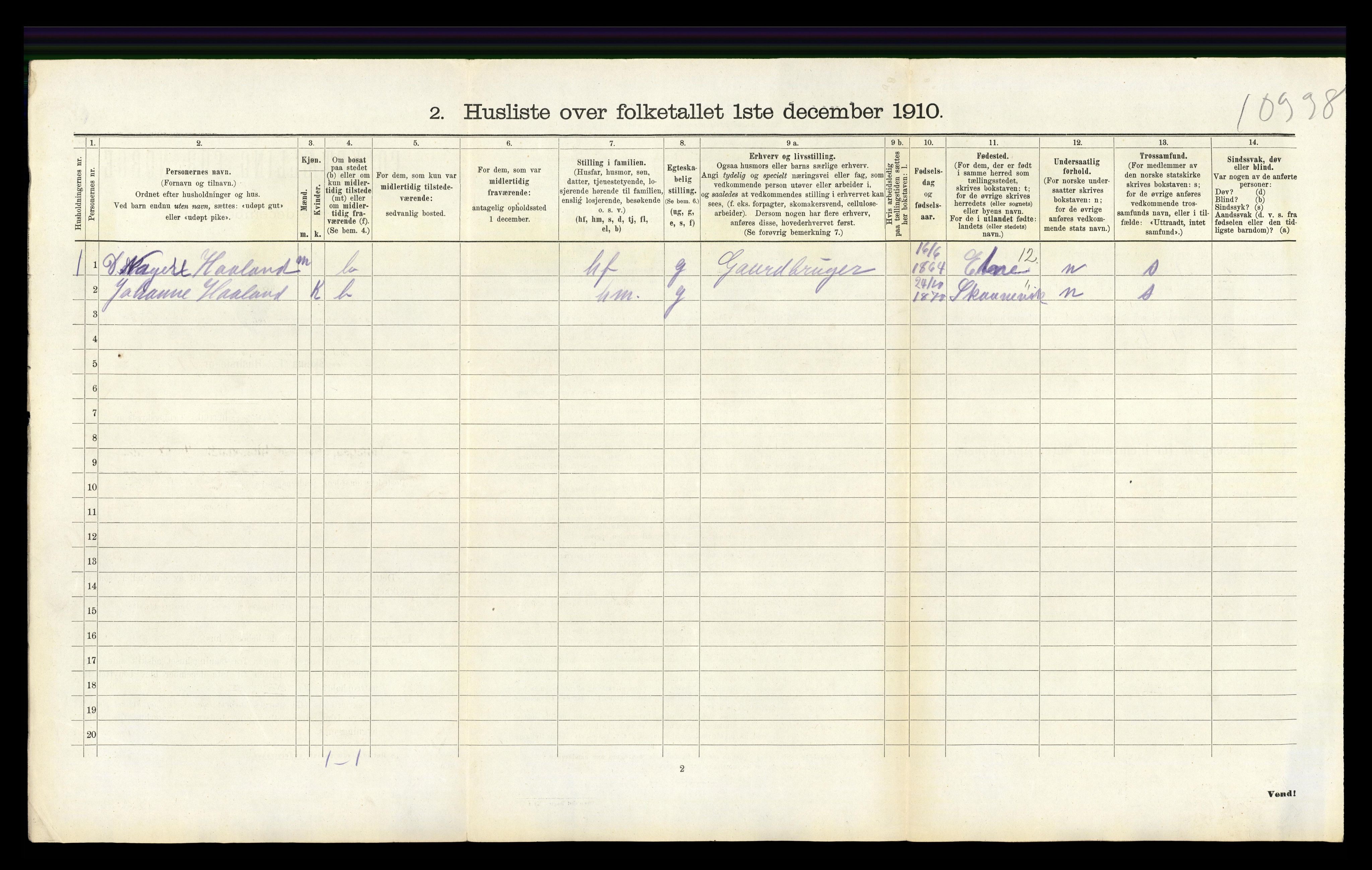 RA, 1910 census for Hetland, 1910, p. 1786