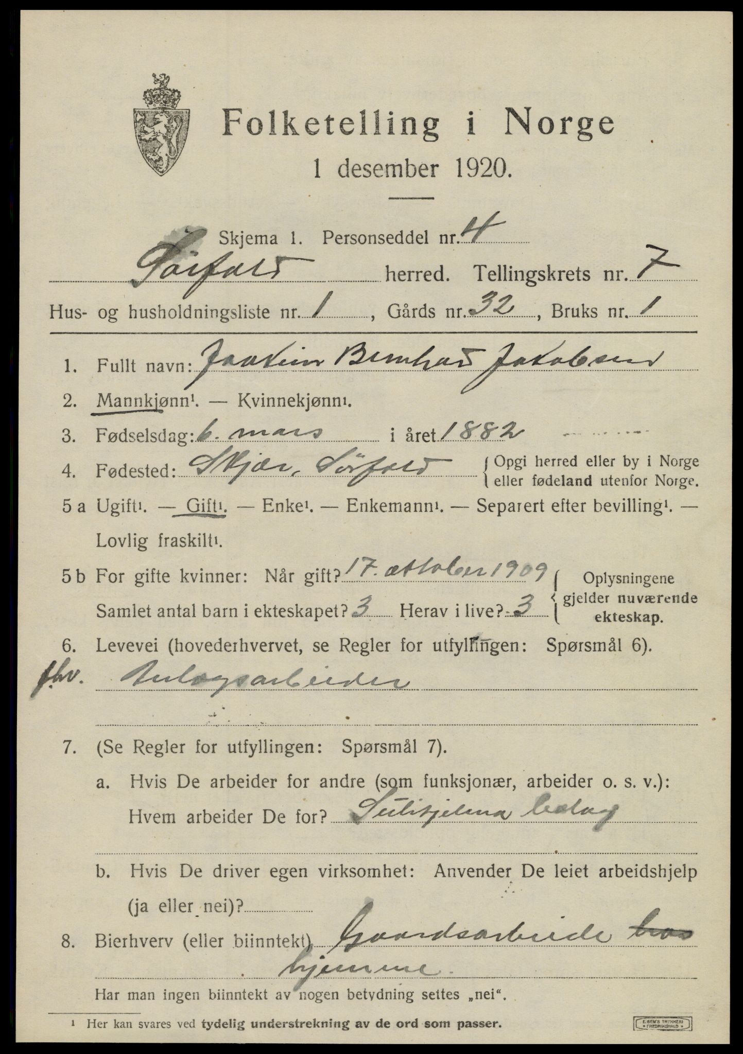 SAT, 1920 census for Sørfold, 1920, p. 3807