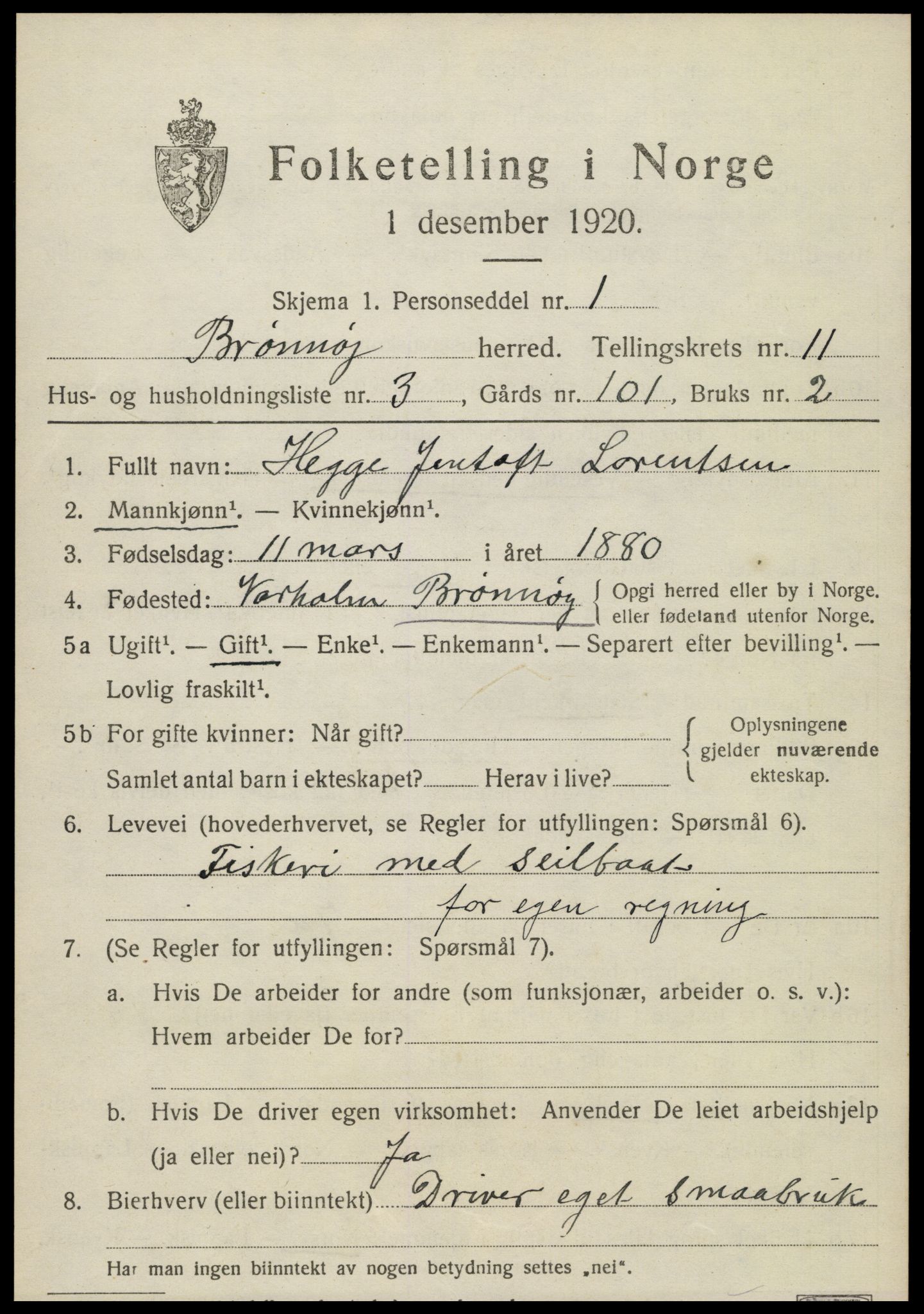 SAT, 1920 census for Brønnøy, 1920, p. 8160