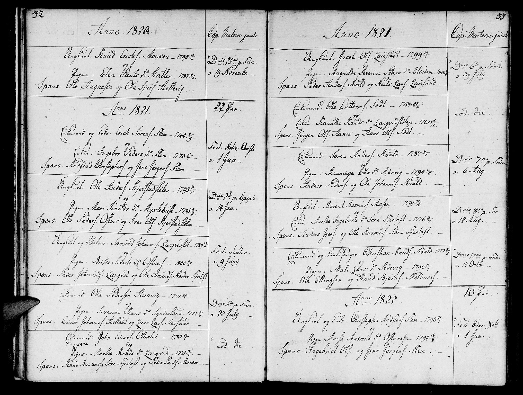 Ministerialprotokoller, klokkerbøker og fødselsregistre - Møre og Romsdal, SAT/A-1454/536/L0494: Parish register (official) no. 536A03, 1803-1836, p. 32-33