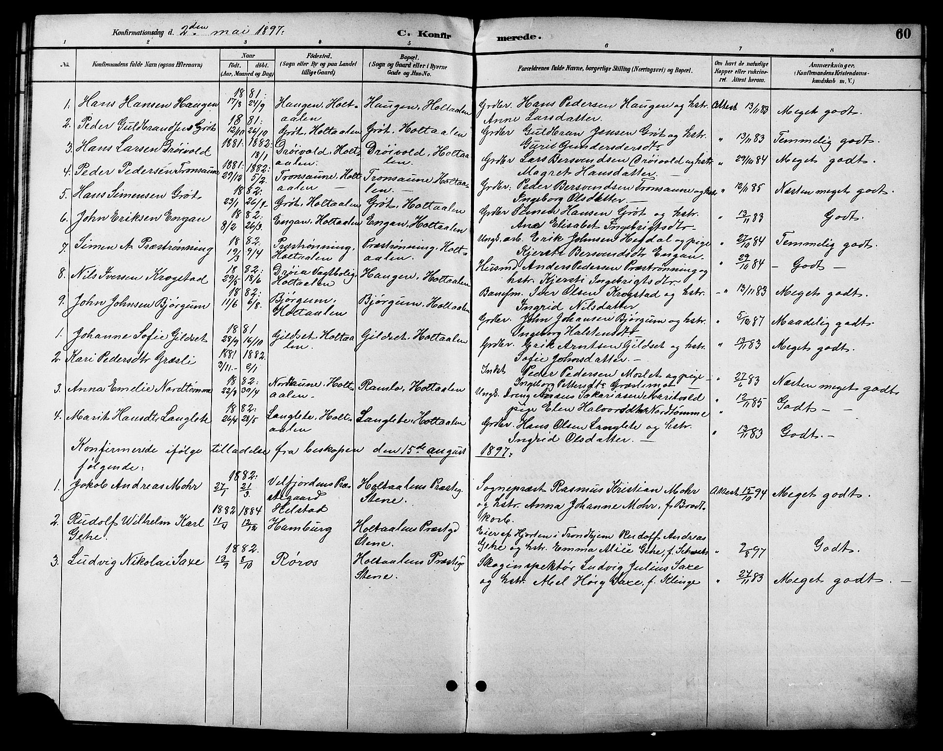 Ministerialprotokoller, klokkerbøker og fødselsregistre - Sør-Trøndelag, SAT/A-1456/685/L0978: Parish register (copy) no. 685C03, 1891-1907, p. 60