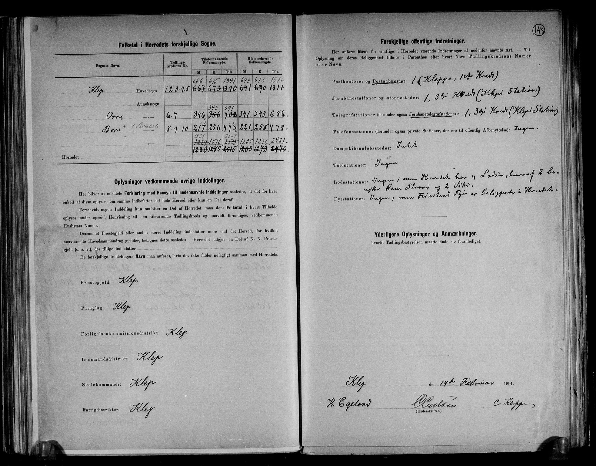 RA, 1891 census for 1120 Klepp, 1891, p. 3