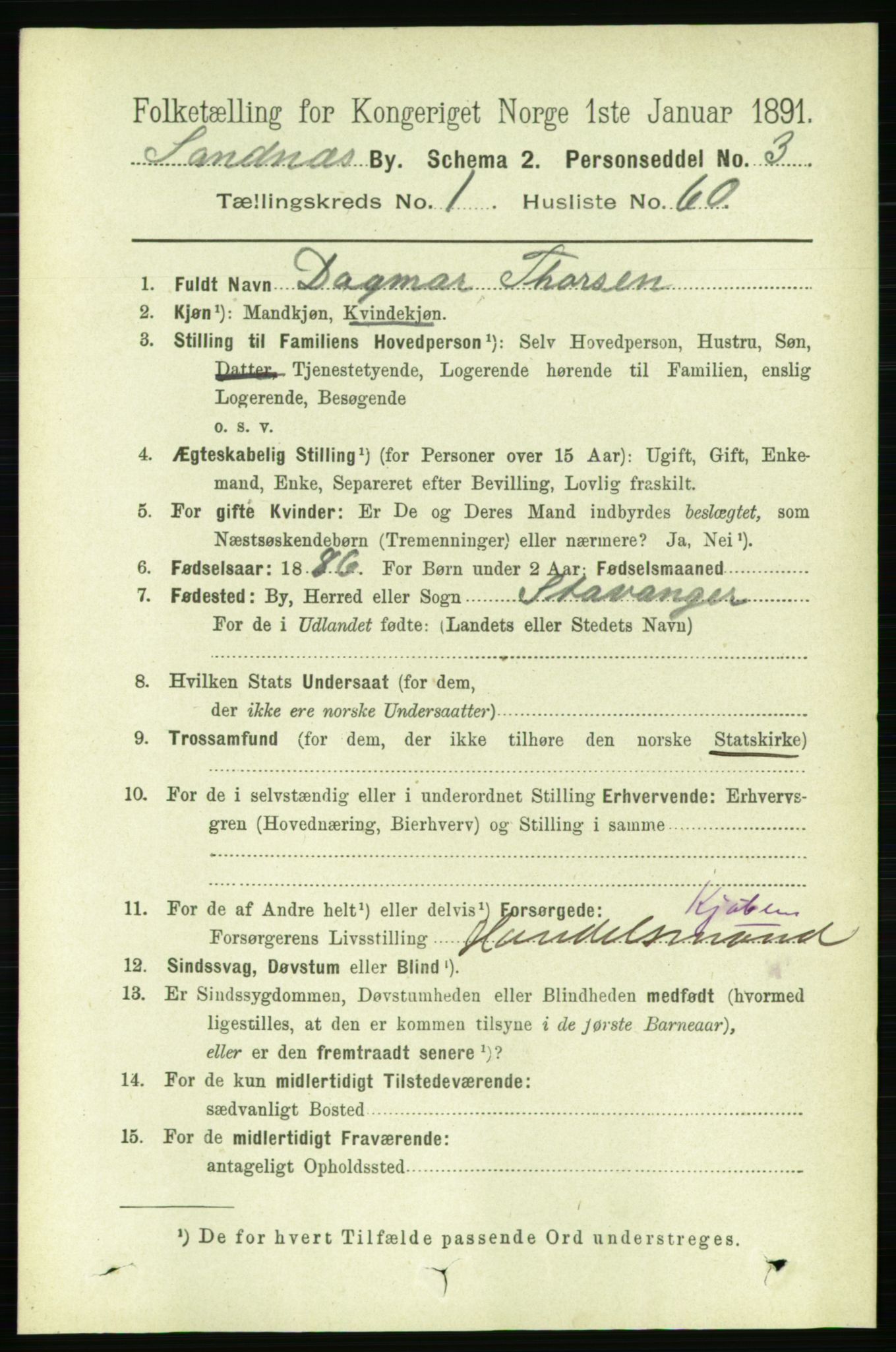 RA, 1891 census for 1102 Sandnes, 1891, p. 918