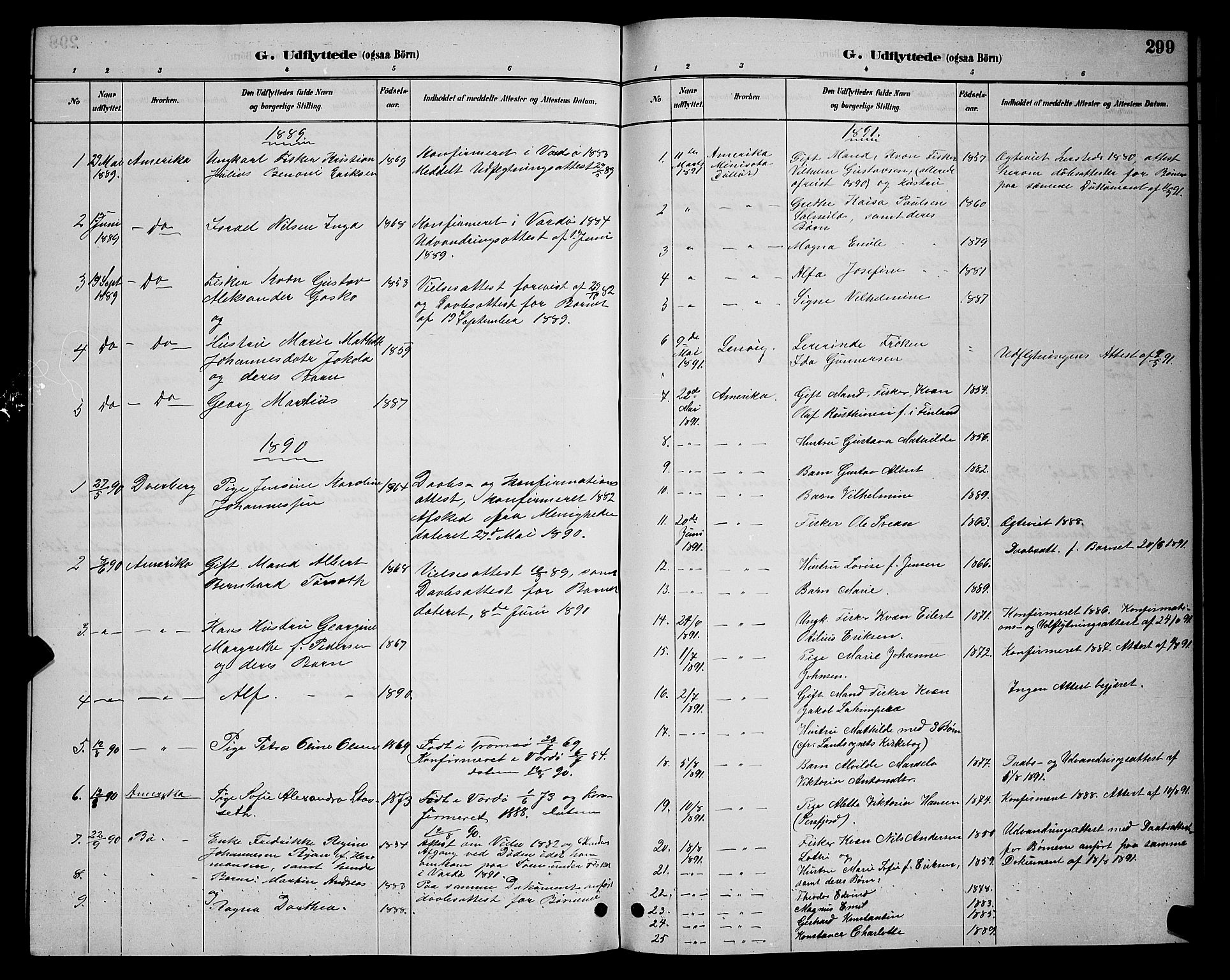 Vardø sokneprestkontor, SATØ/S-1332/H/Hb/L0005klokker: Parish register (copy) no. 5, 1887-1892, p. 299